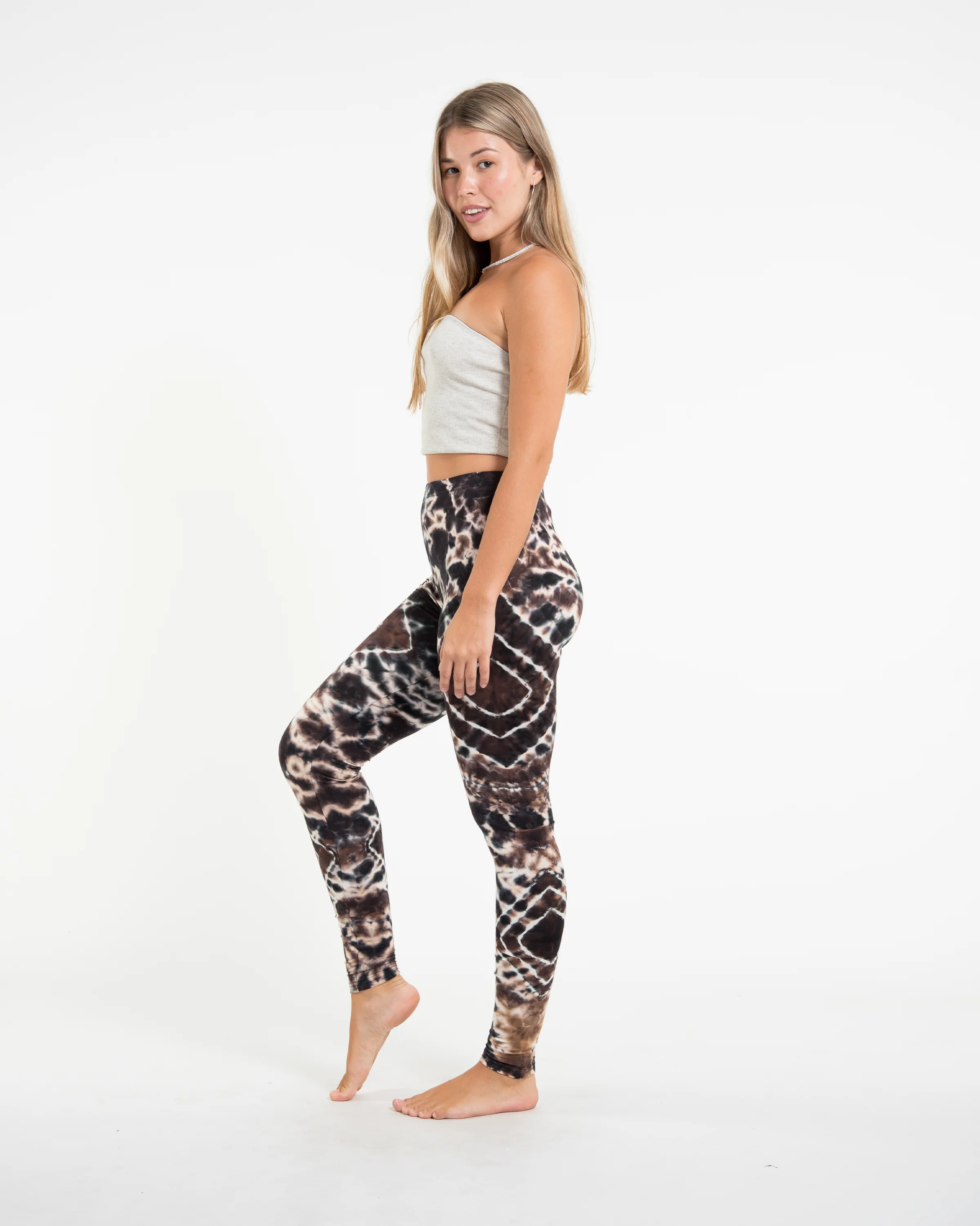 Diamond Tie Dye Cotton Leggings in Brown - Image 3