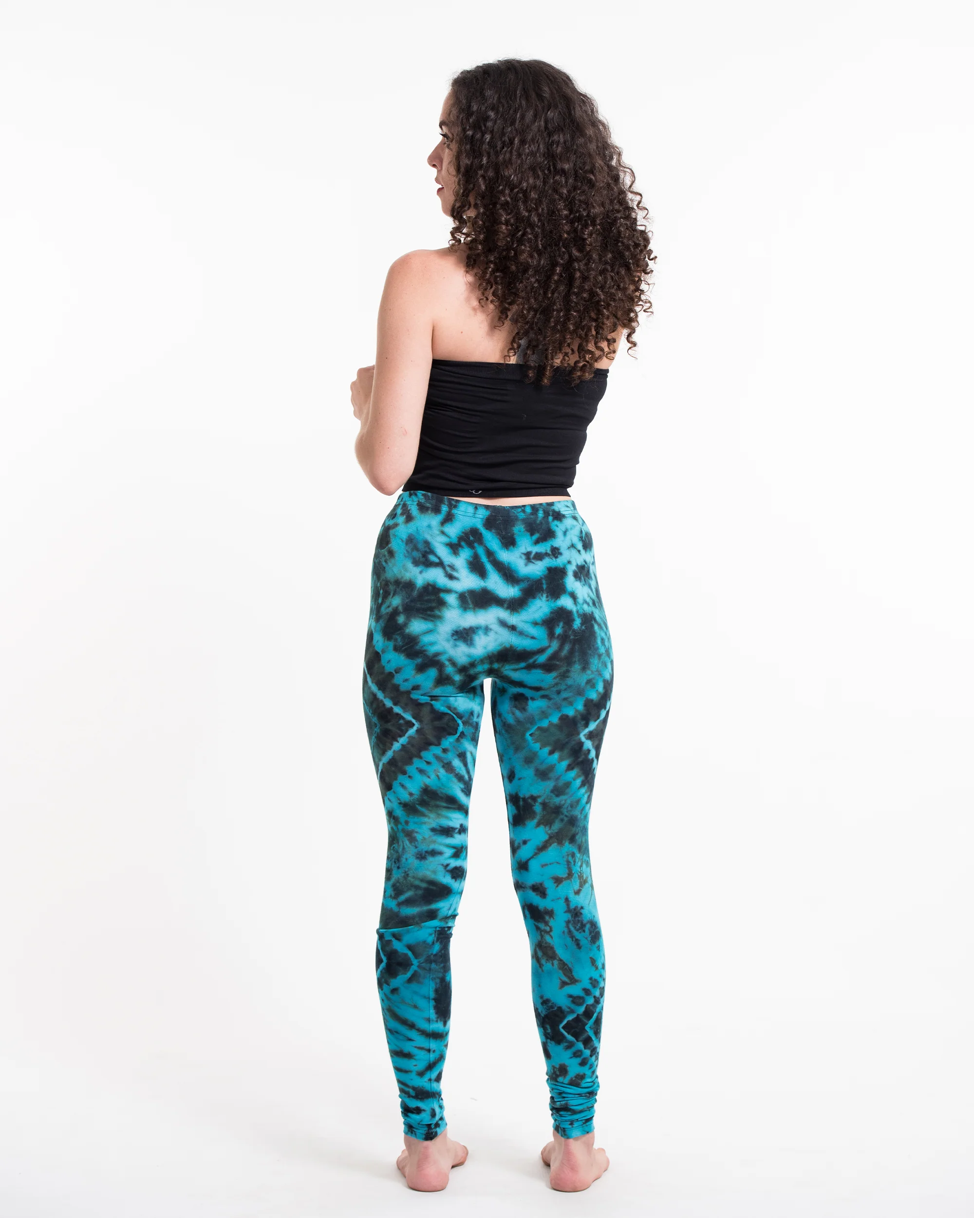 Diamond Tie Dye Cotton Leggings in Turquoise - Image 4