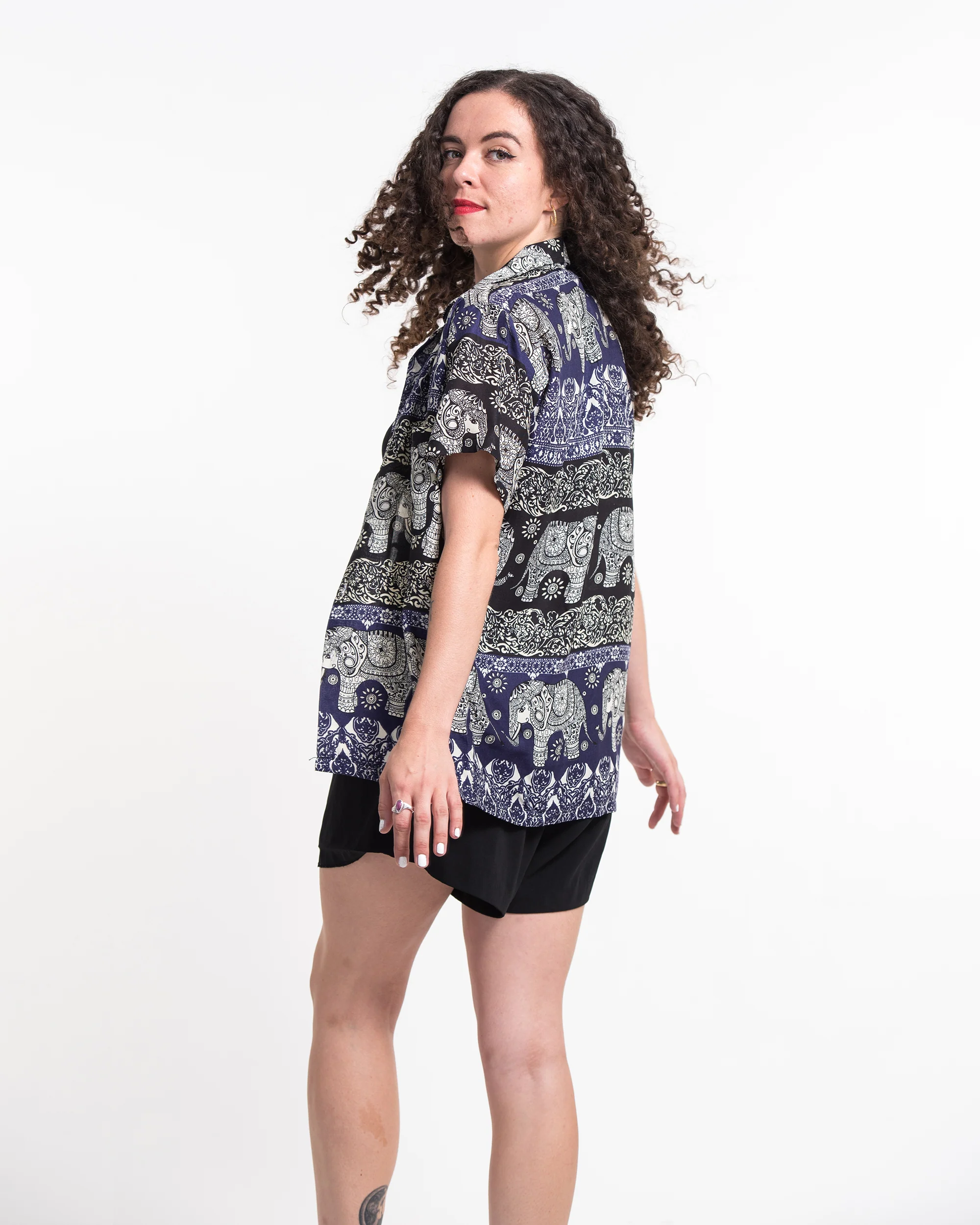 Divine Elephant Short Sleeve Button Shirt in Indigo - Image 5