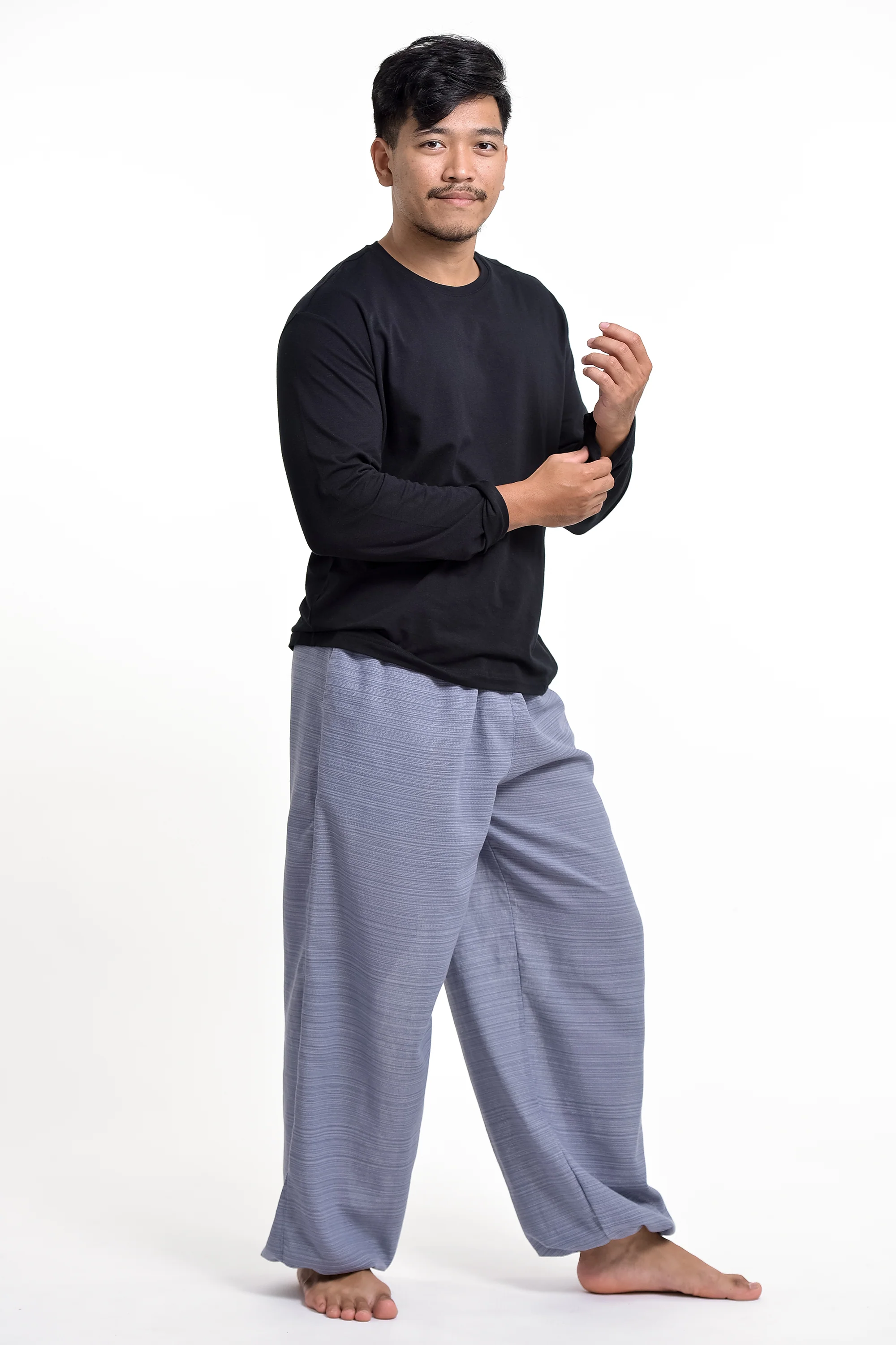 Drawstring Pinstripe Men's Pants in Gray - Image 3