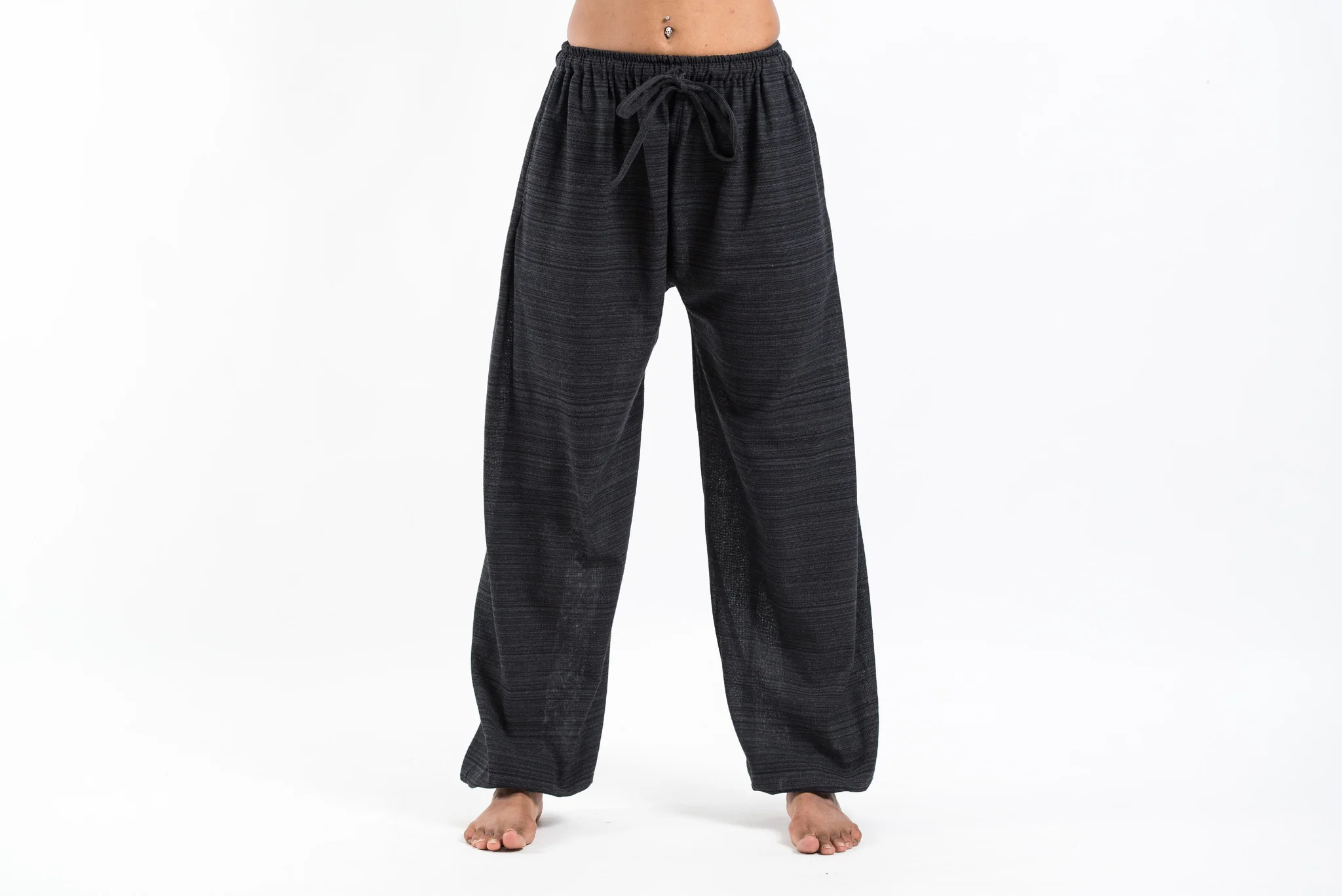 Drawstring Pinstripe Women's  Pants in Black - Image 2