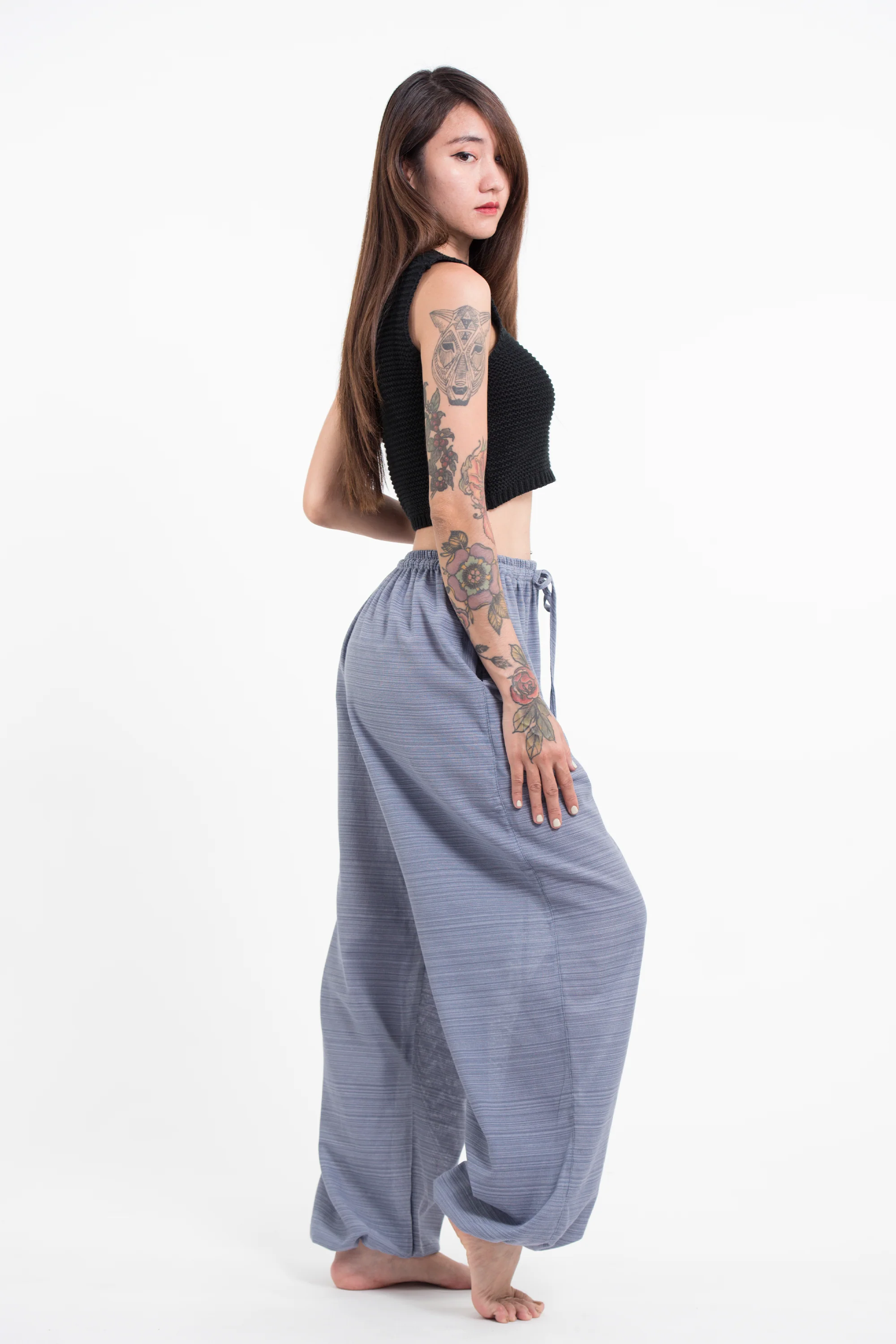 Drawstring Pinstripe Women's Pants in Gray - Image 3