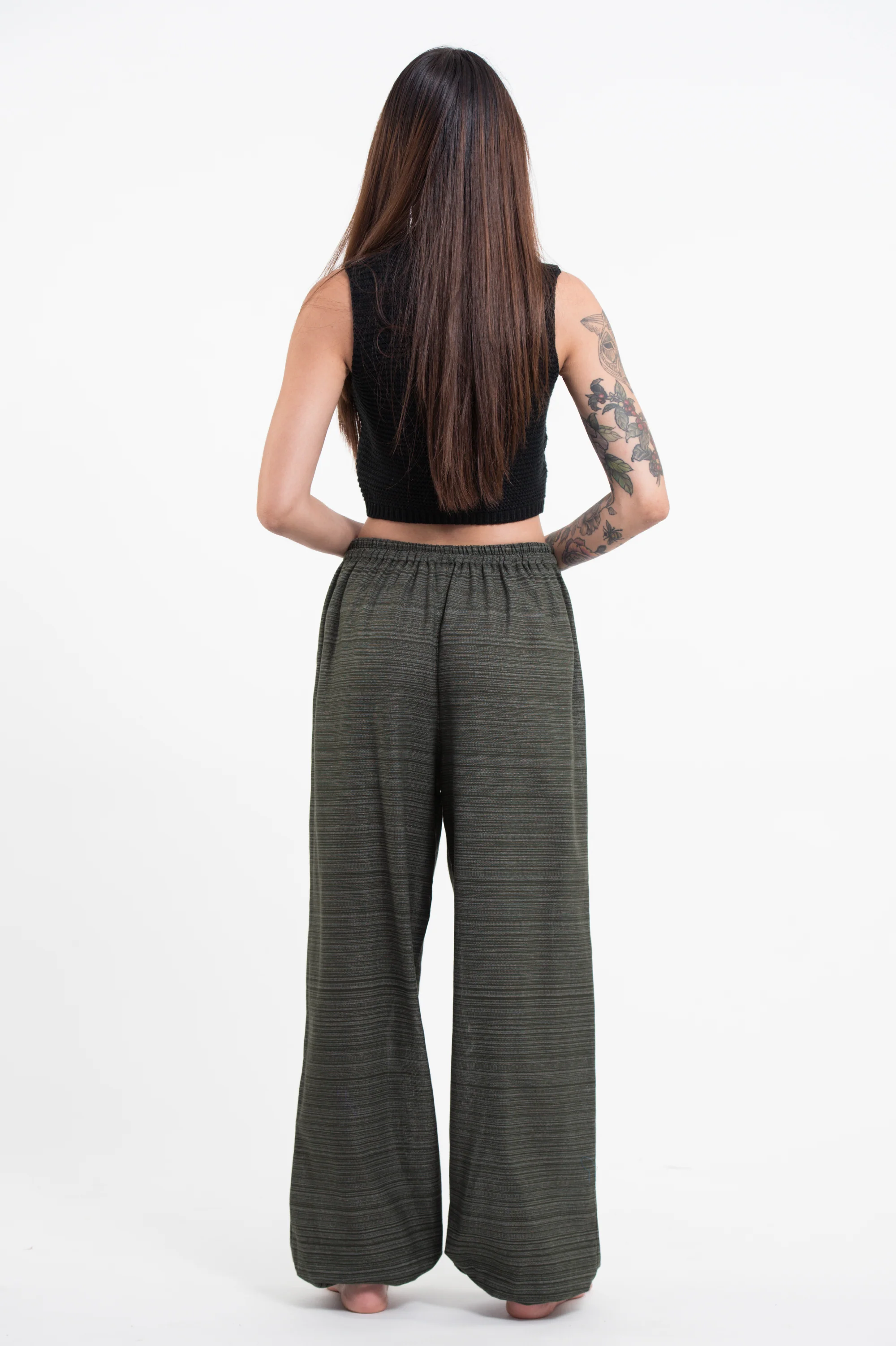 Drawstring Pinstripe Women's Pants in Green - Image 4