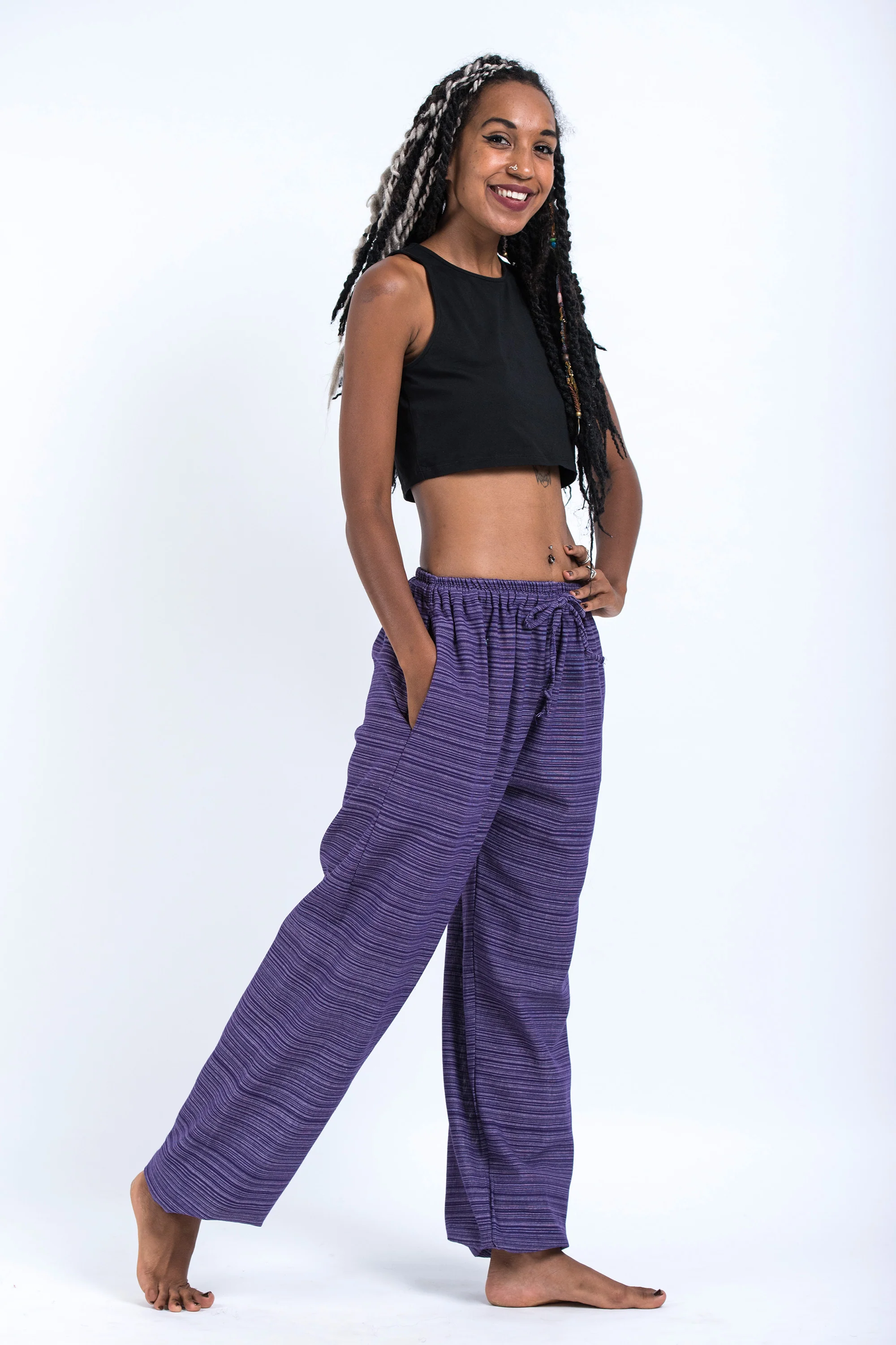 Drawstring Pinstripe Women's Pants in Violet - Image 3