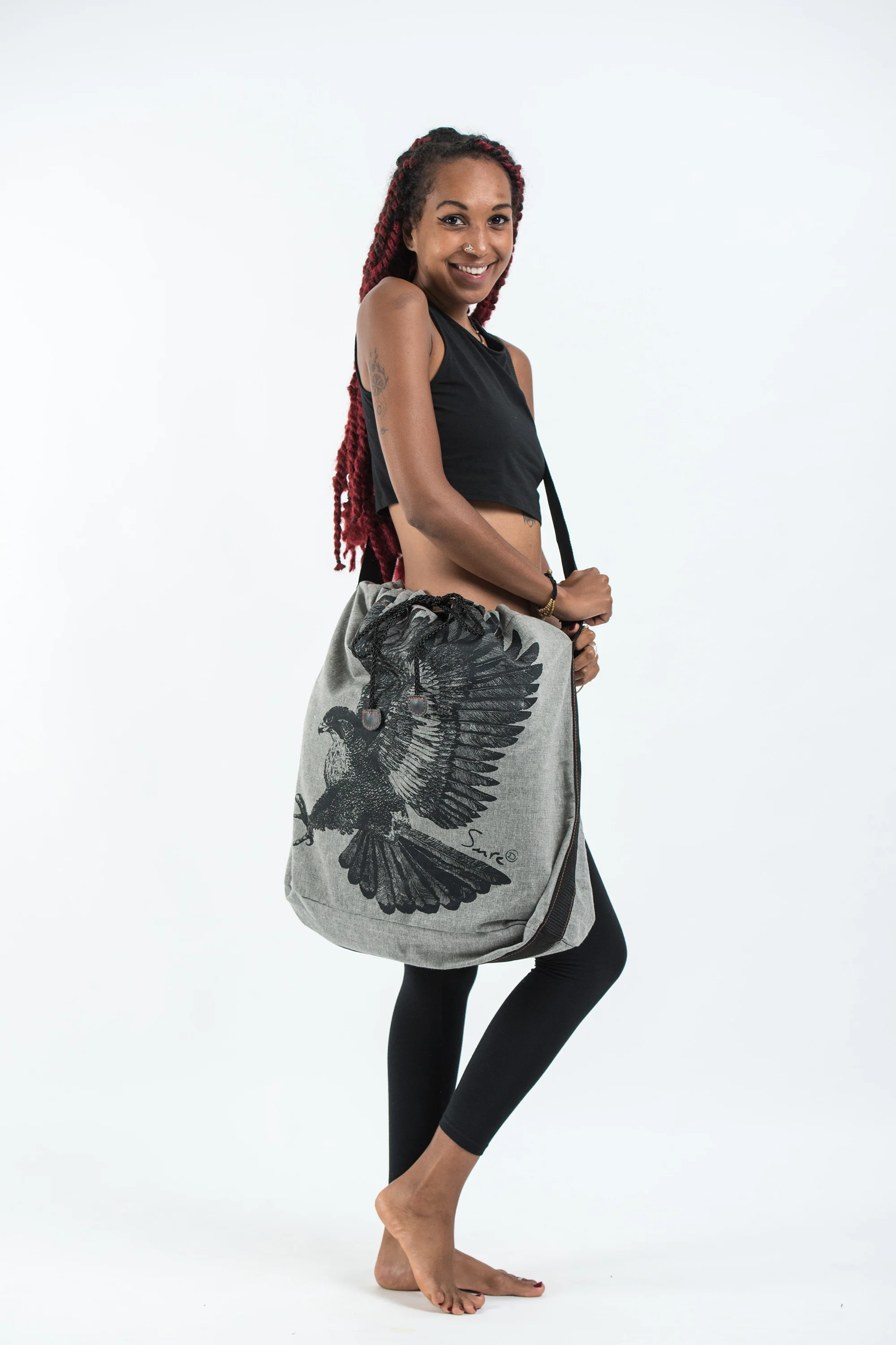 Eagle Denim Drawstring Tote Bag - Image 5