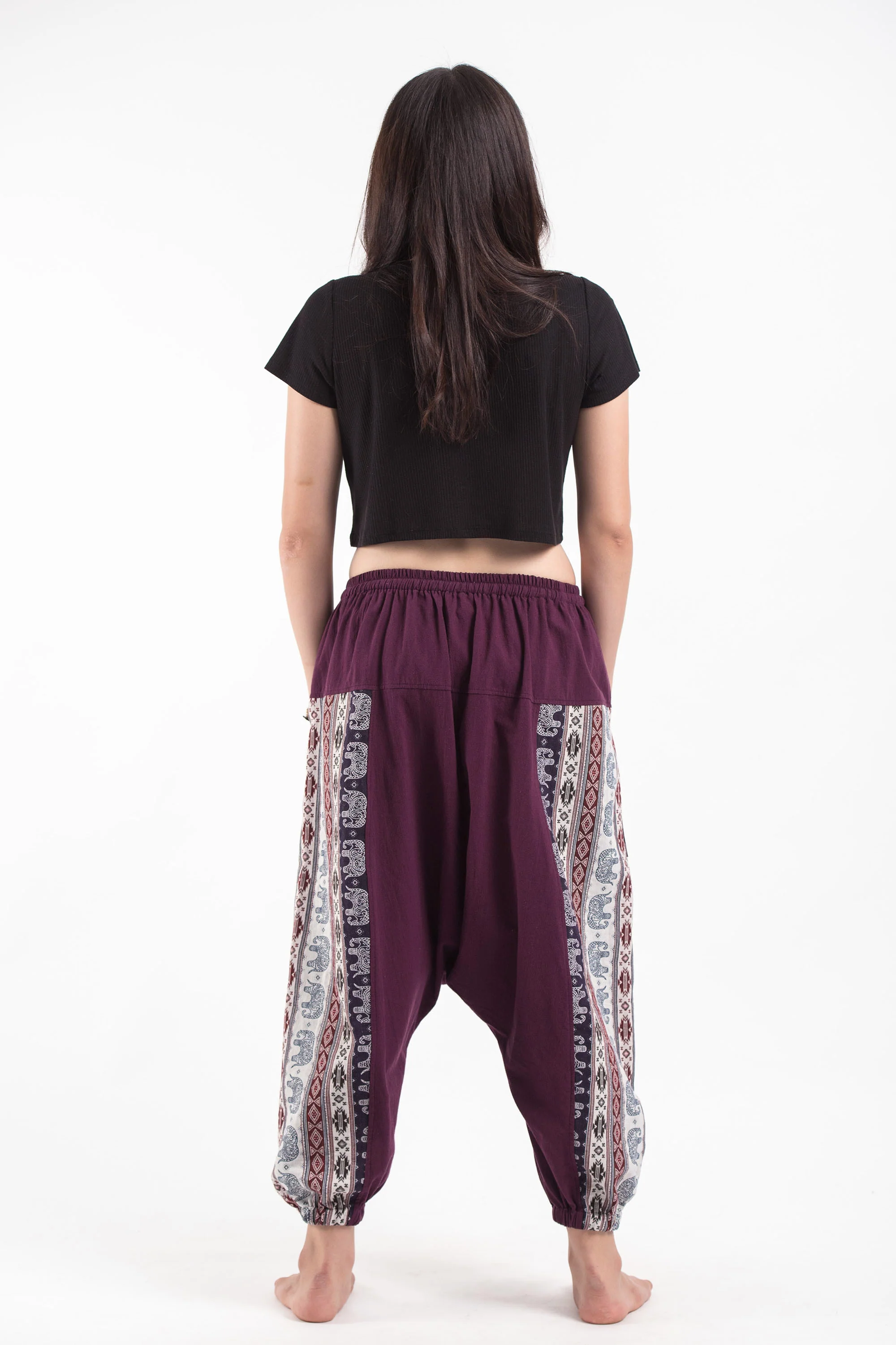 Elephant Aztec Cotton Women's Harem Pants in Purple - Image 3