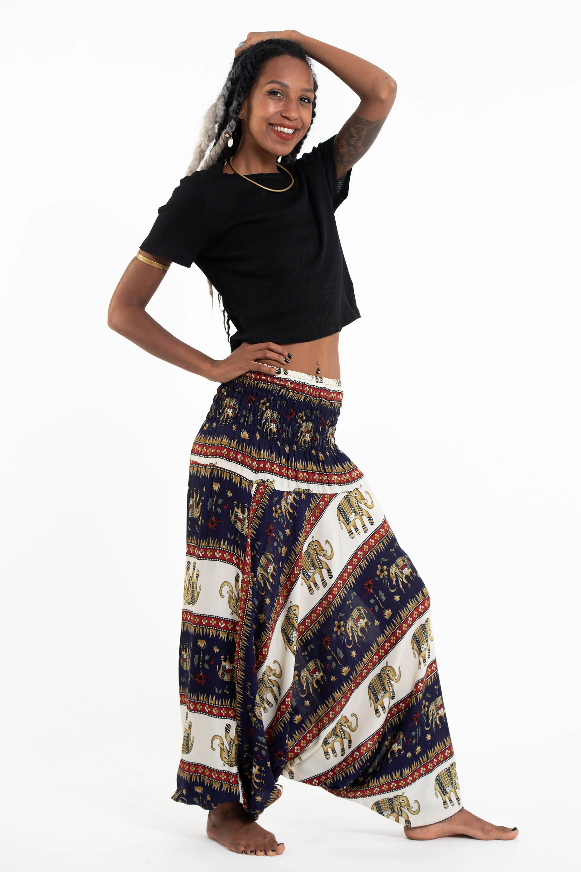 Elephant Bliss 2-in-1 Jumpsuit Elephant Pants in Navy - Image 3