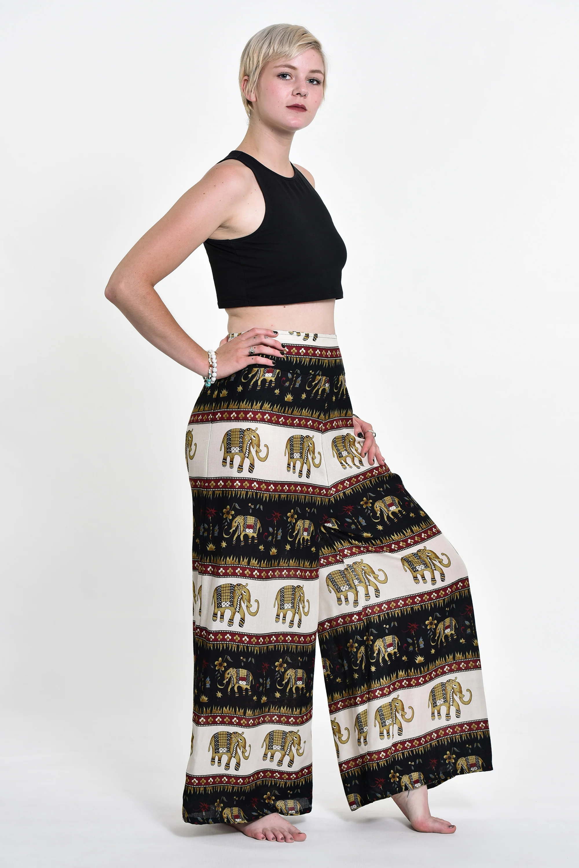 Elephant Bliss Palazzo Style Elephant Pants in Black - Image 3