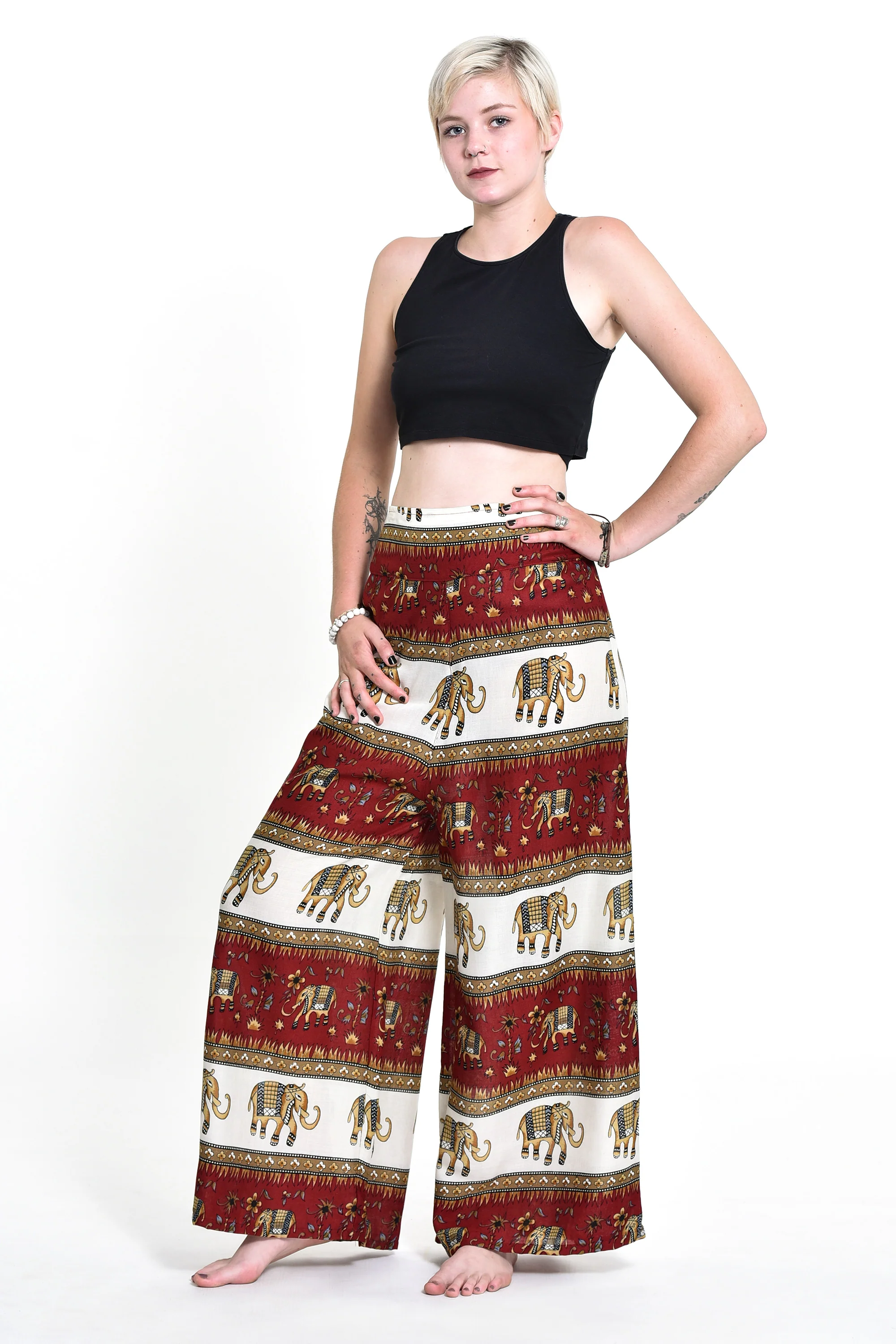 Elephant Bliss Palazzo Style Elephant Pants in Red - Image 3