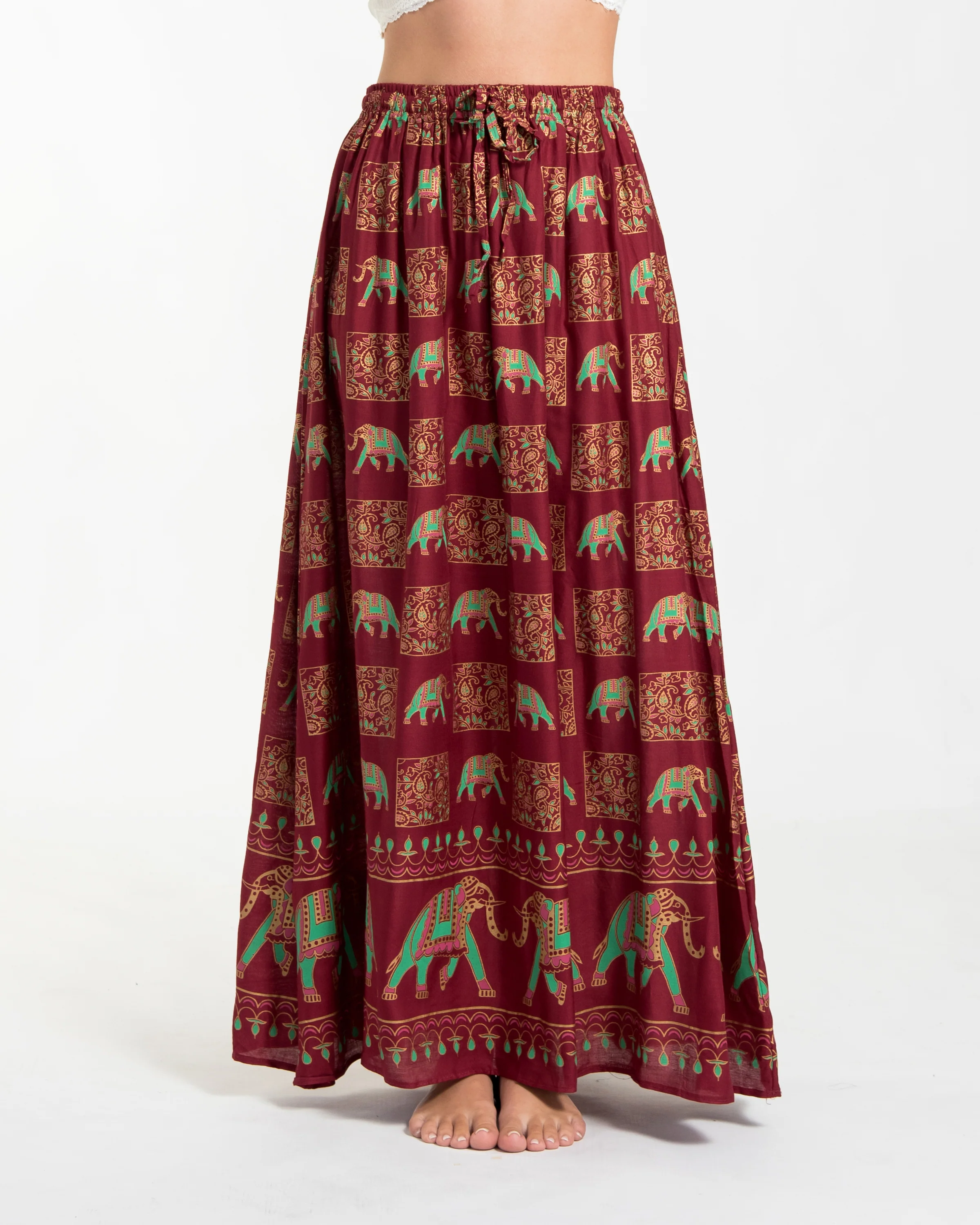 Elephant Print Midi Skirt in Maroon - Image 2