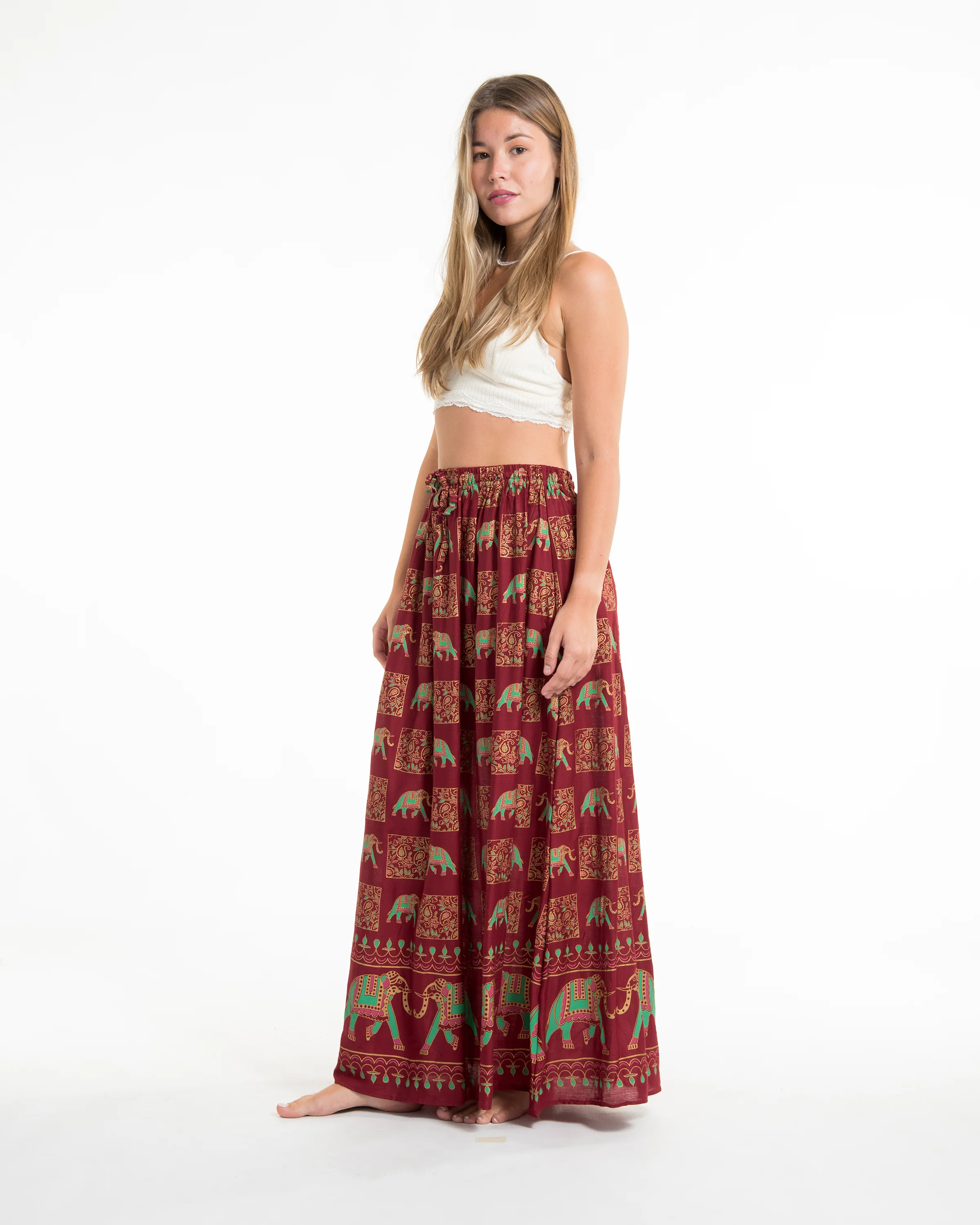 Elephant Print Midi Skirt in Maroon - Image 3