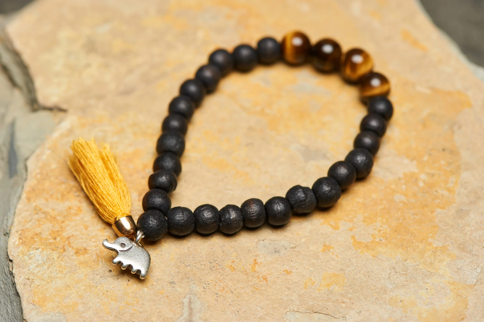 Nepal Hand Made Budhi Wooden Bead Bracelet With Elephant Tribal Silver Charm - Image 2