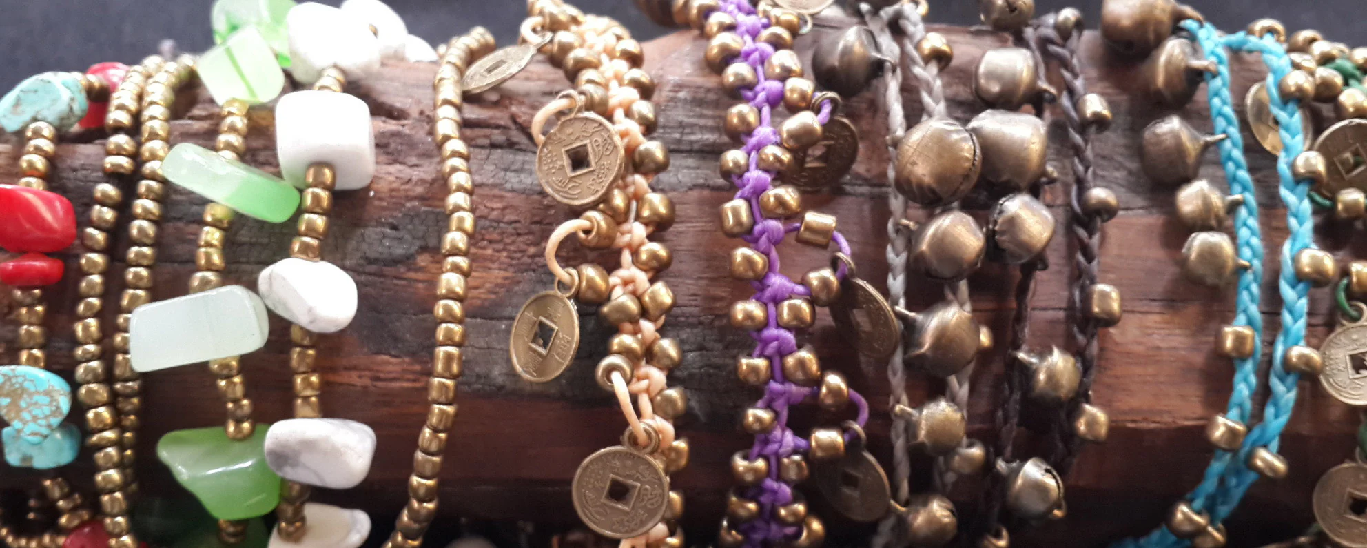 Silver Color Bell Waxed Cotton Bracelets in Violet - Image 3