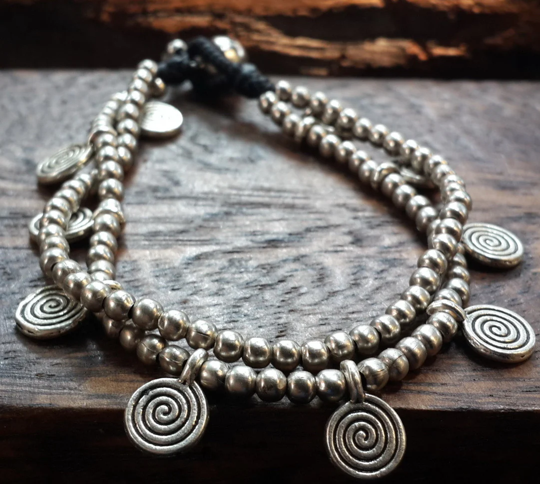 Hill Tribe Silver Bead And Swirl Charm Bracelets - Image 3