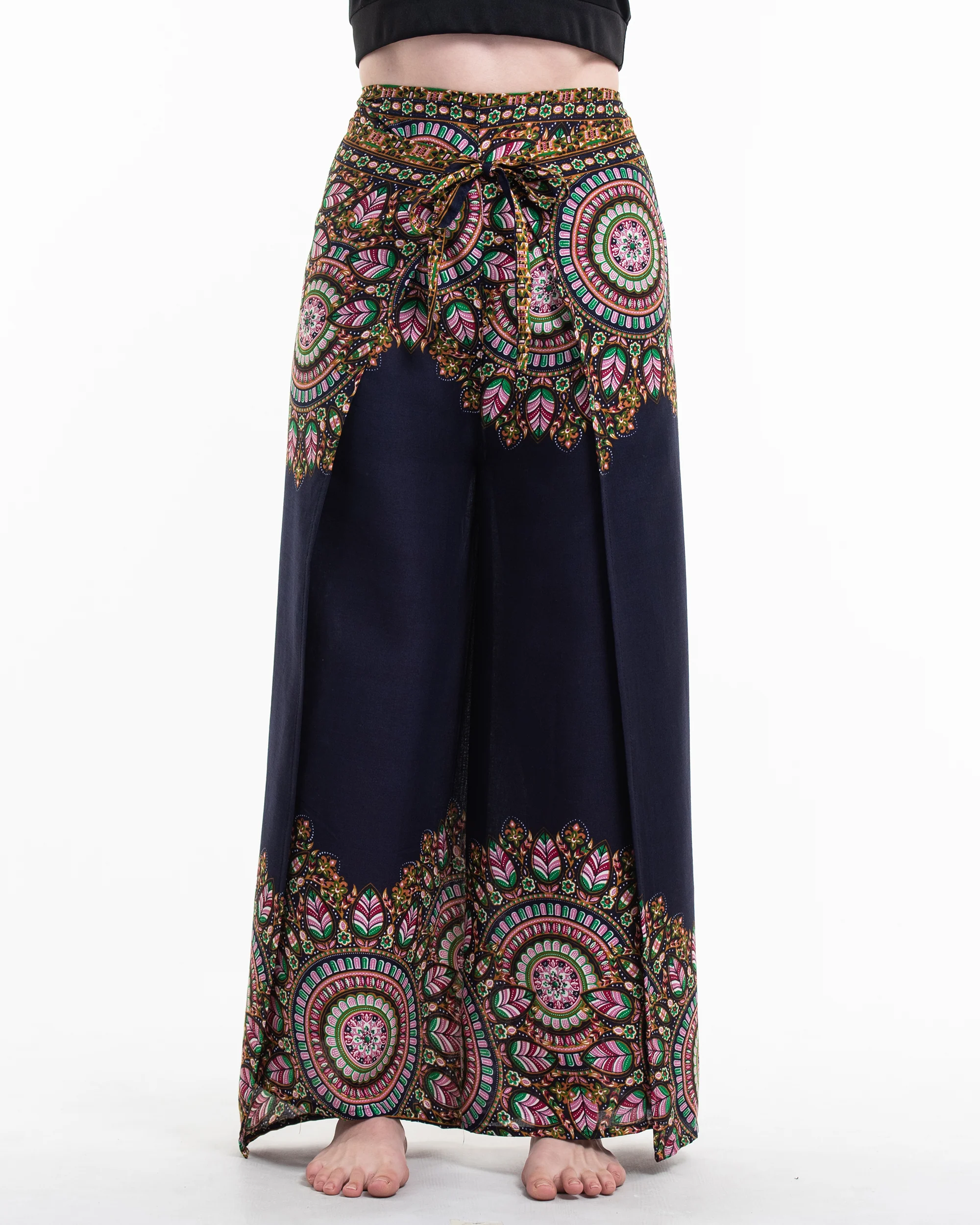 Feather Mandalas Wrap Palazzo Style Harem Pants in Navy - Image 2