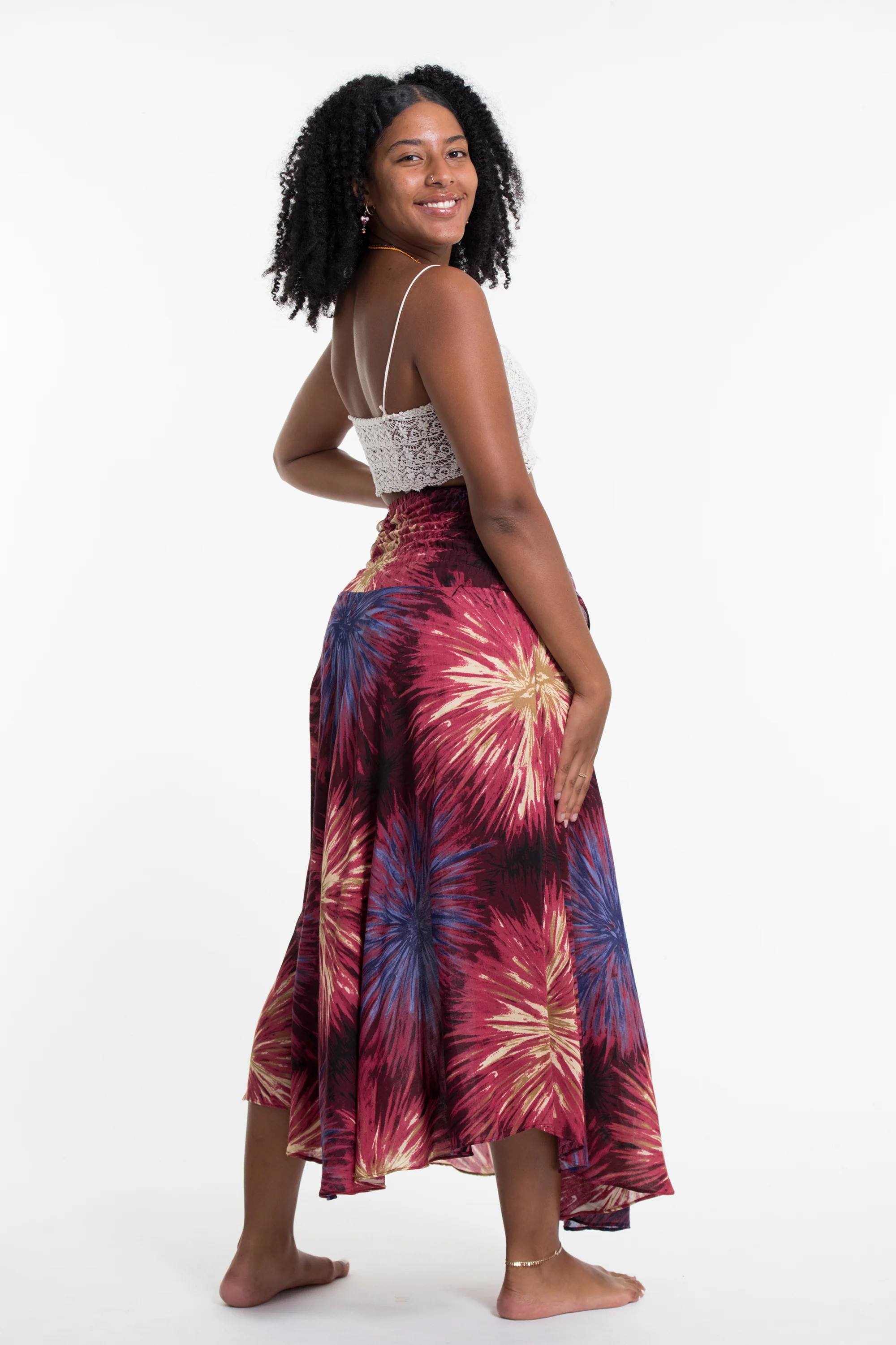 Firework Handkerchief Midi Skirt in Maroon - Image 3