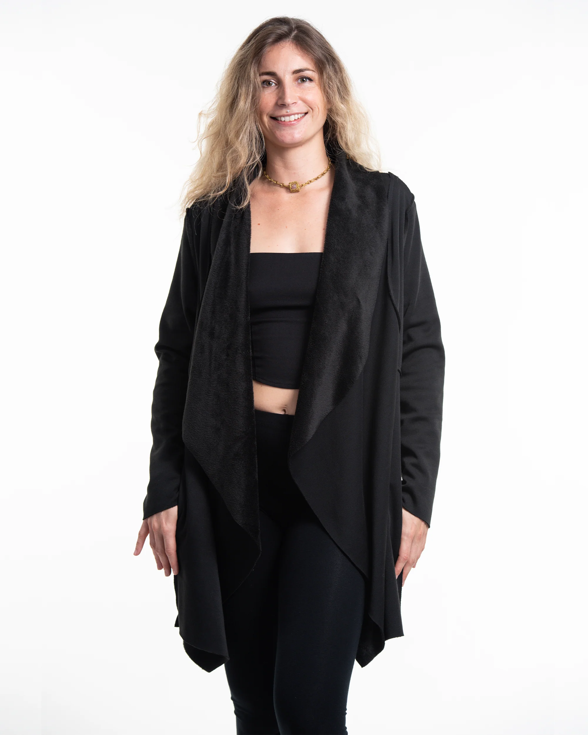 Fleece Cardigan in Black - Image 5