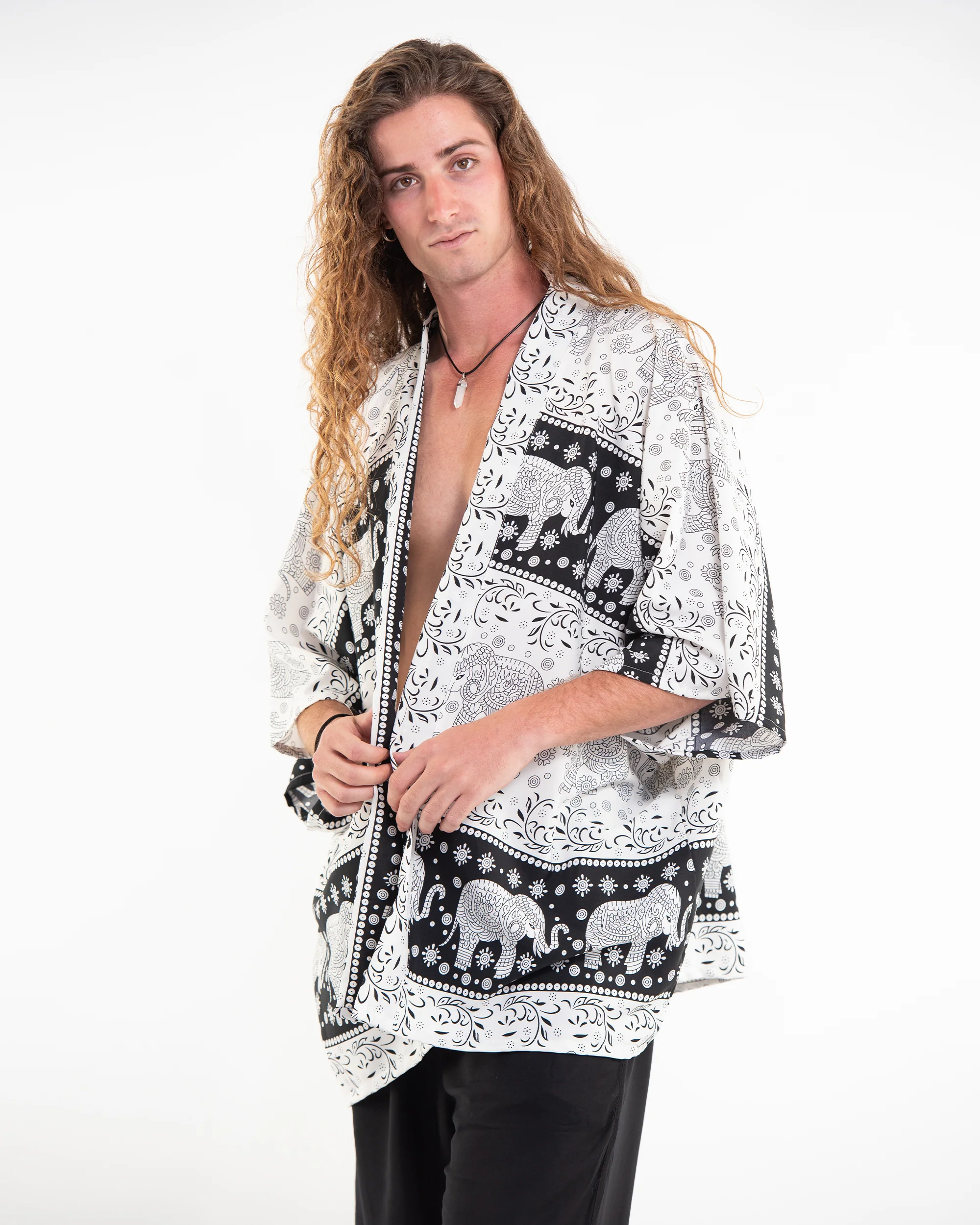 Floral Elephant Kimono Cardigan in Black - Image 5