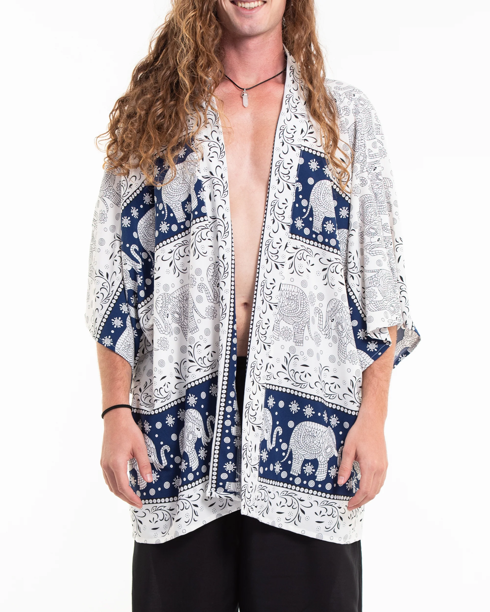 Floral Elephant Kimono Cardigan in Navy - Image 2