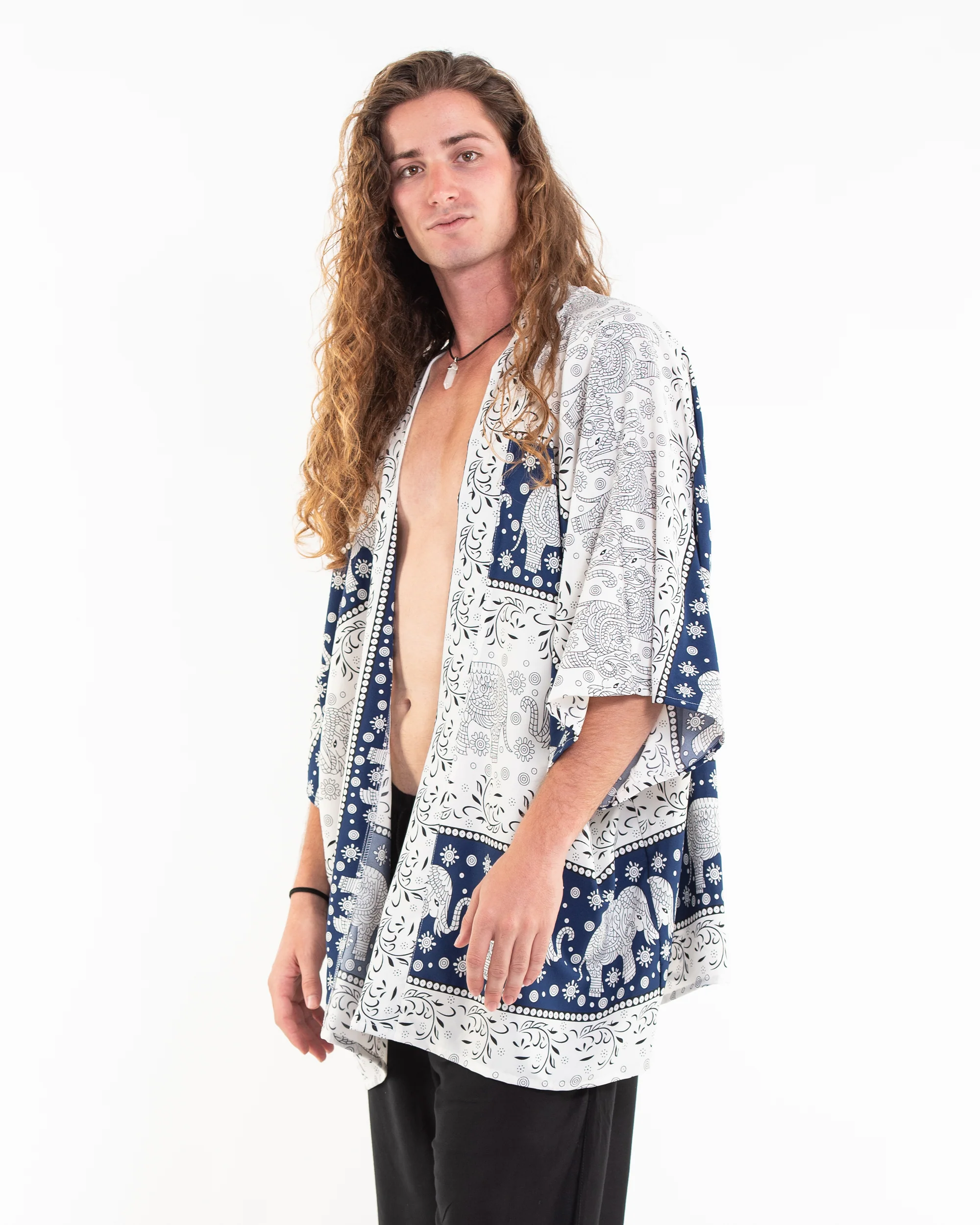 Floral Elephant Kimono Cardigan in Navy - Image 3