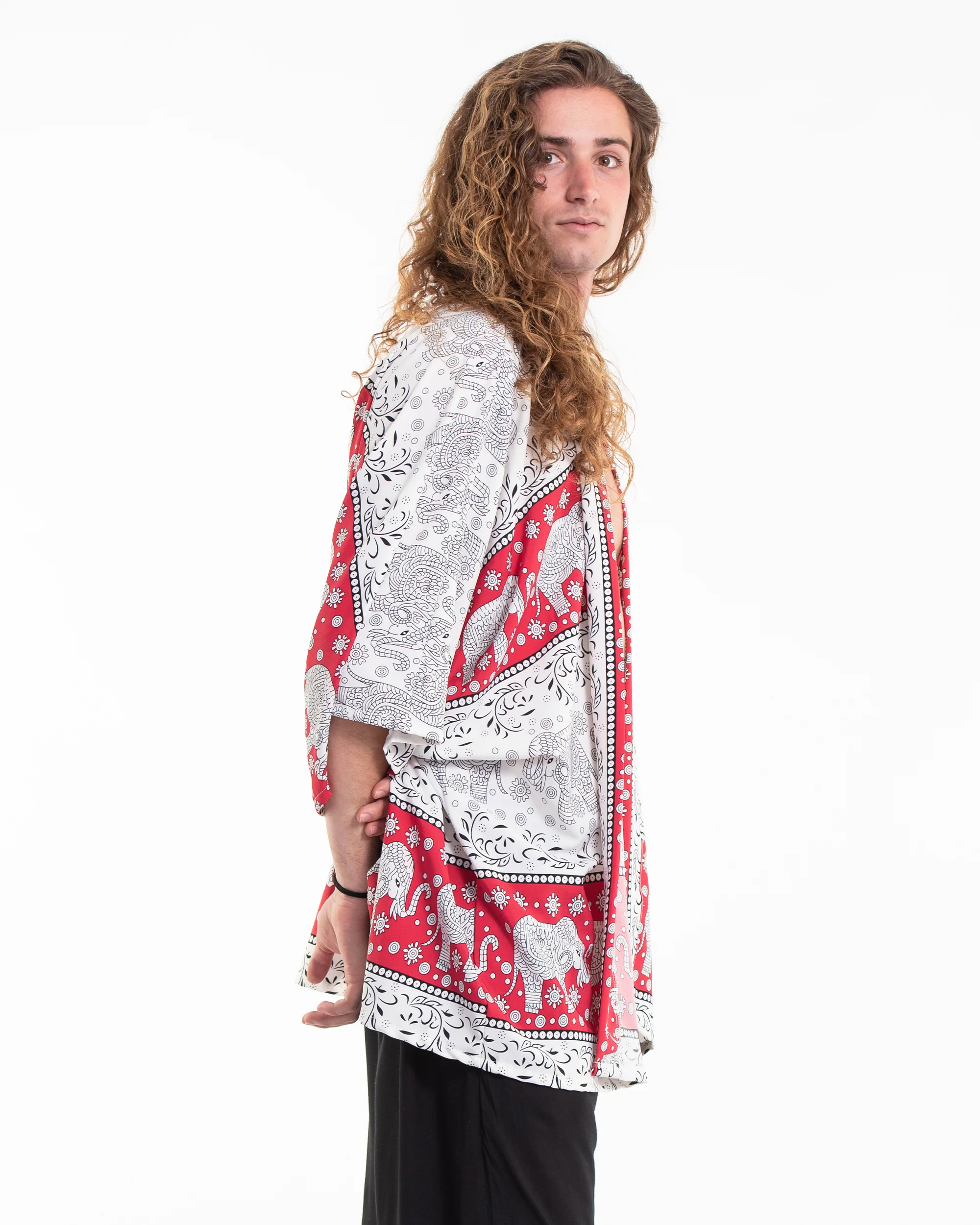Floral Elephant Kimono Cardigan in Red - Image 3