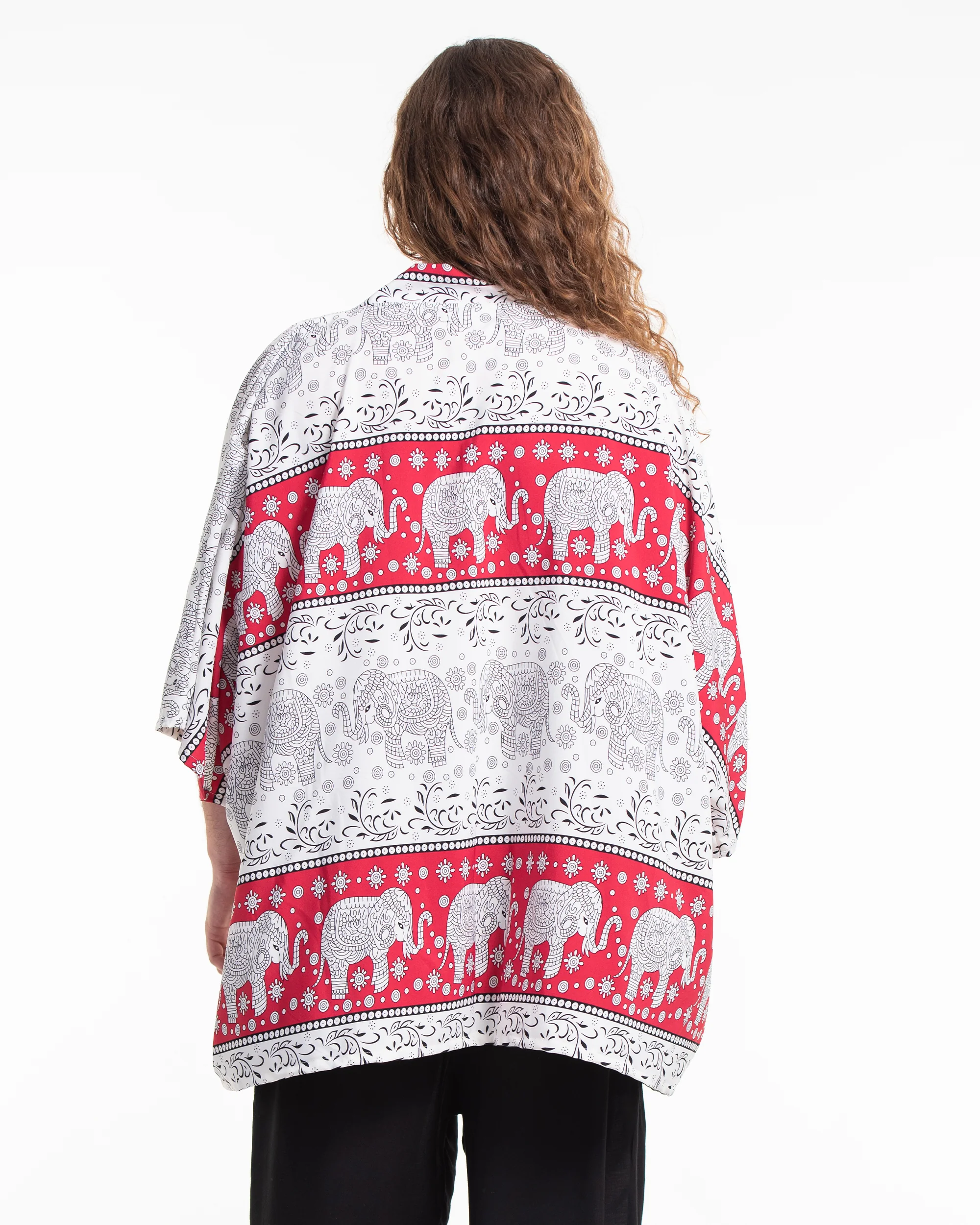 Floral Elephant Kimono Cardigan in Red - Image 4
