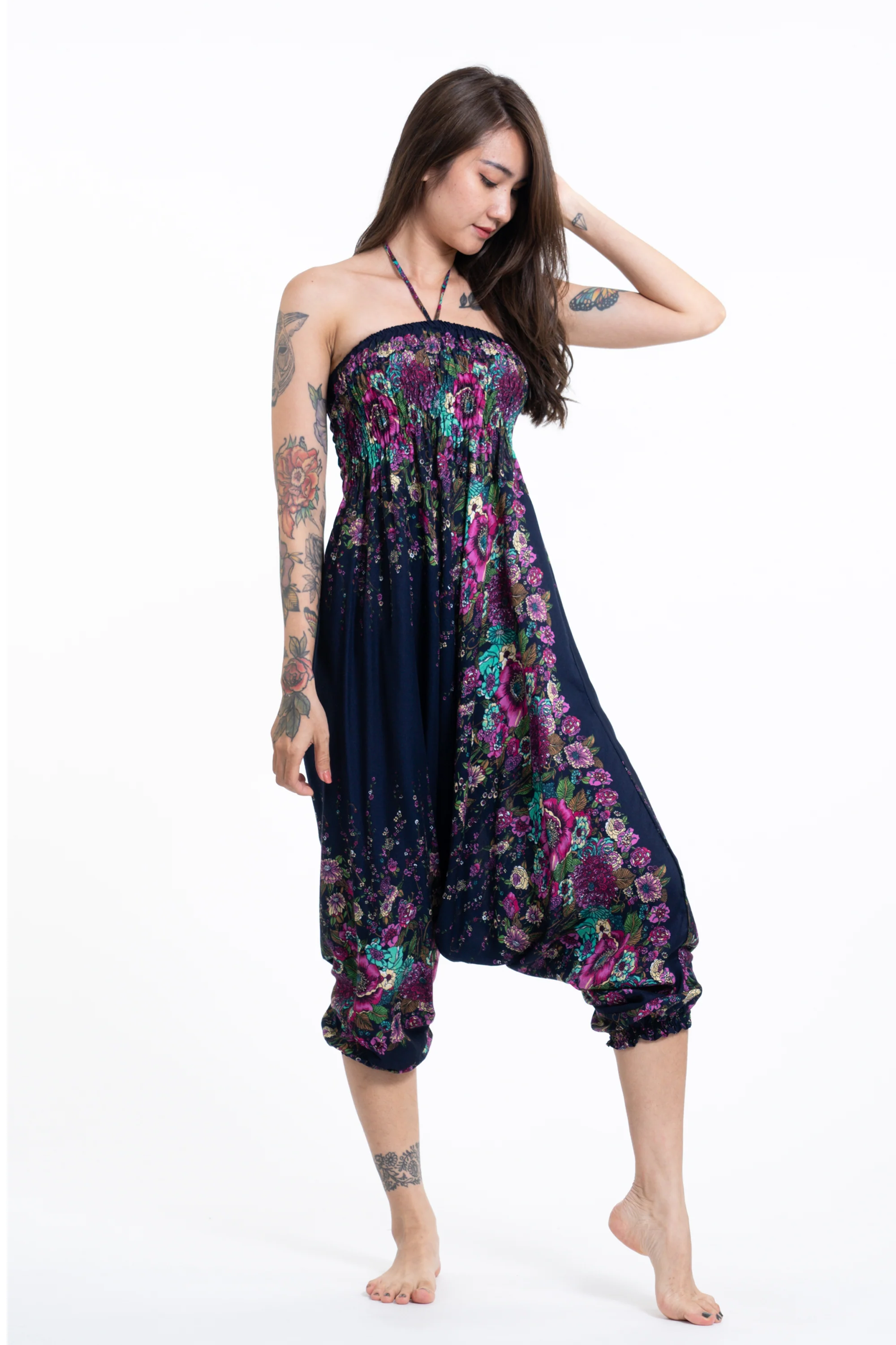 Floral 2-in-1 Jumpsuit Harem Pants in Blue - Image 5