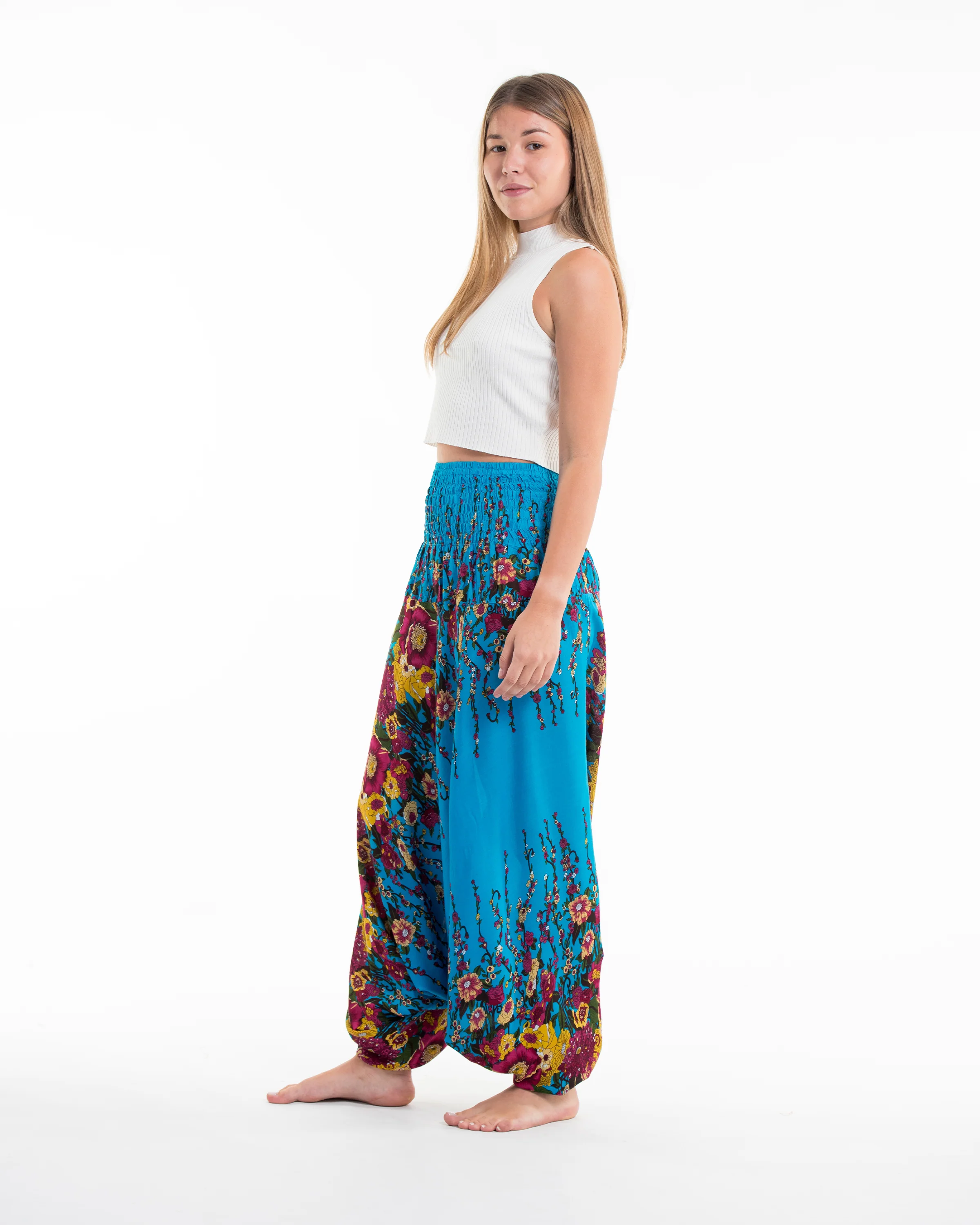 Floral 2-in-1 Jumpsuit Harem Pants in Ocean Blue - Image 4