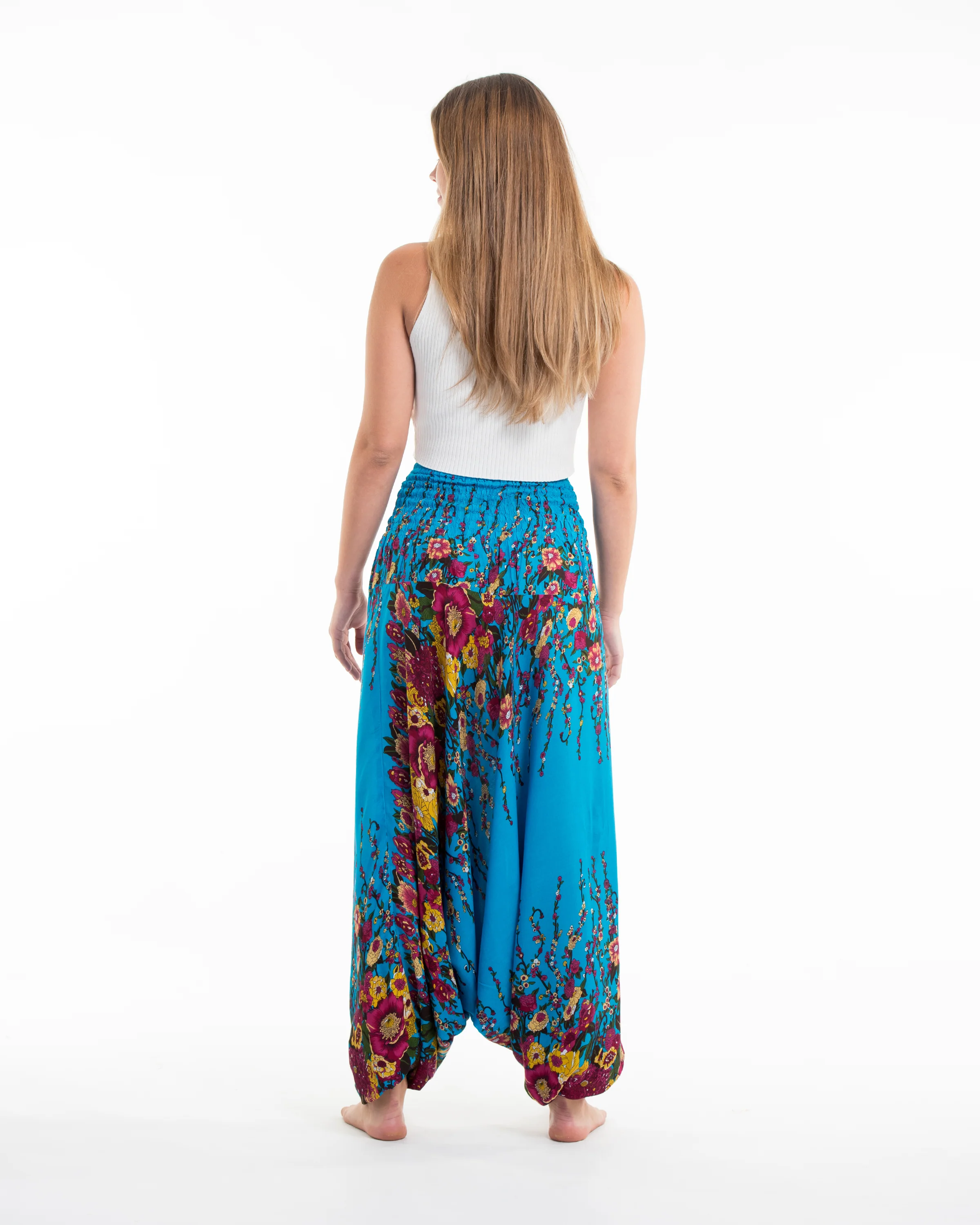Floral 2-in-1 Jumpsuit Harem Pants in Ocean Blue - Image 5
