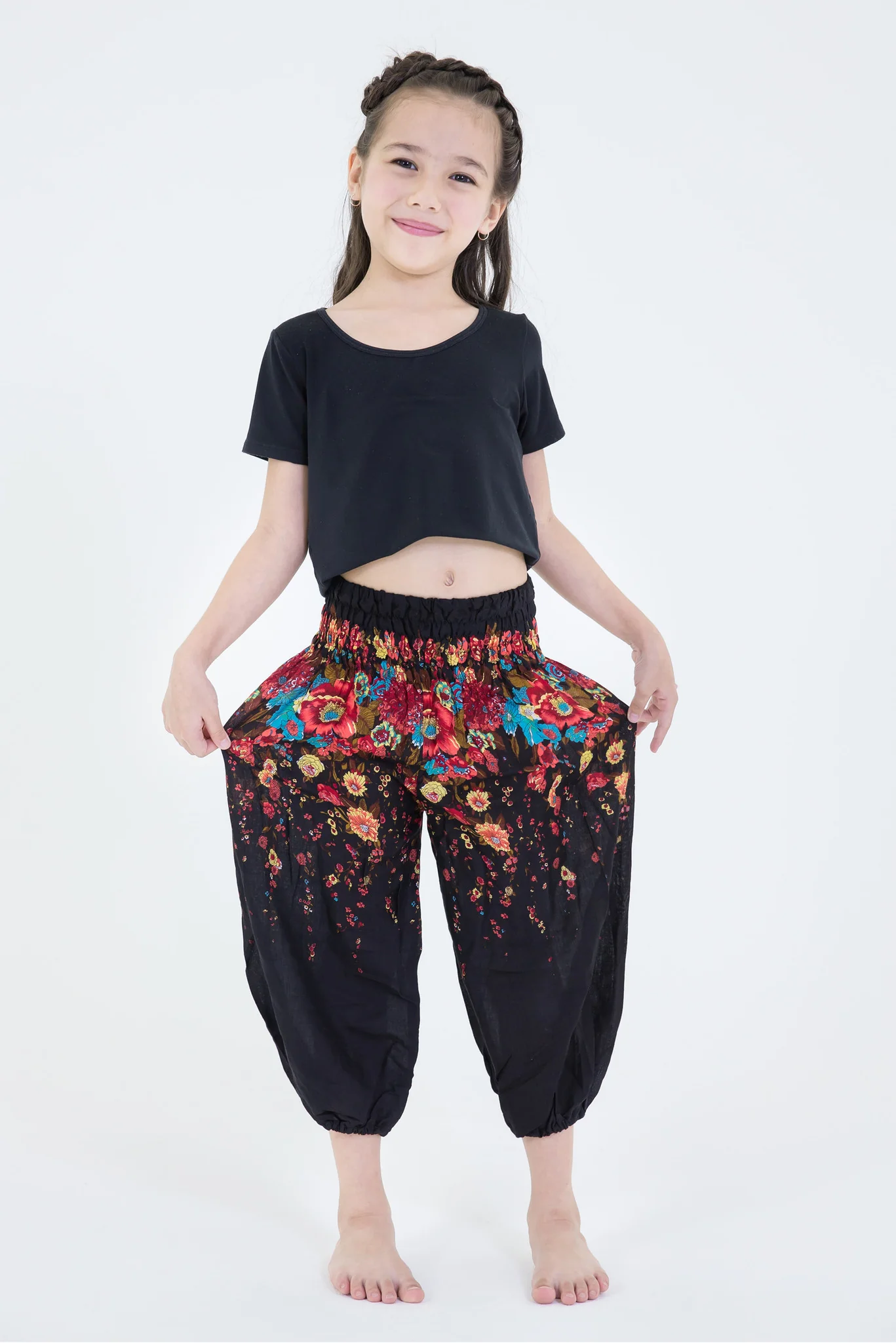 Floral Kids Harem Pants in Black - Image 3