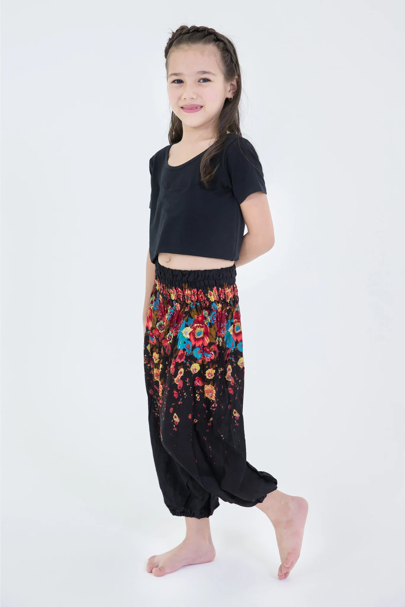 Floral Kids Harem Pants in Black - Image 5