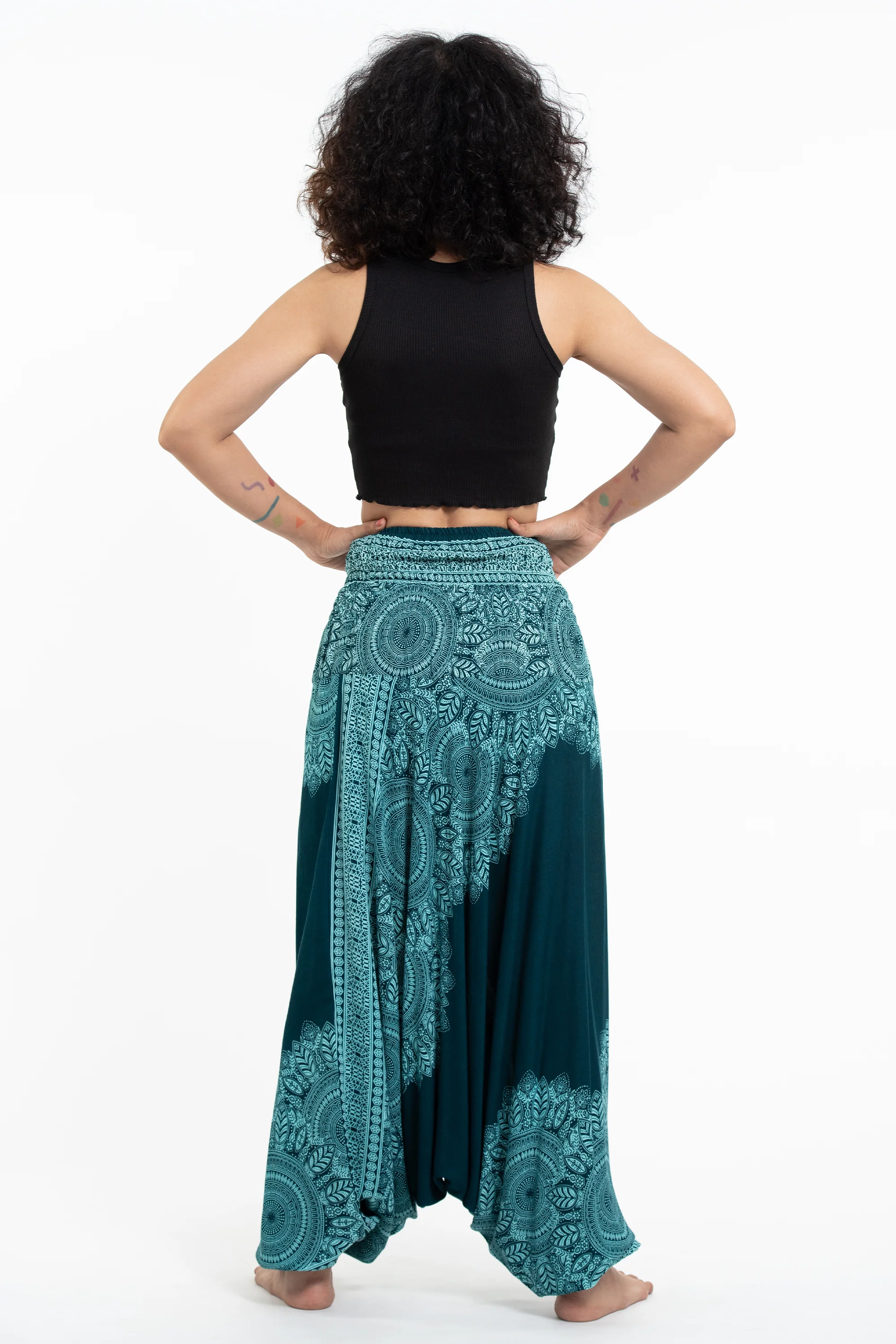 Floral Mandalas 2-in-1 Jumpsuit Harem Pants in Teal - Image 4