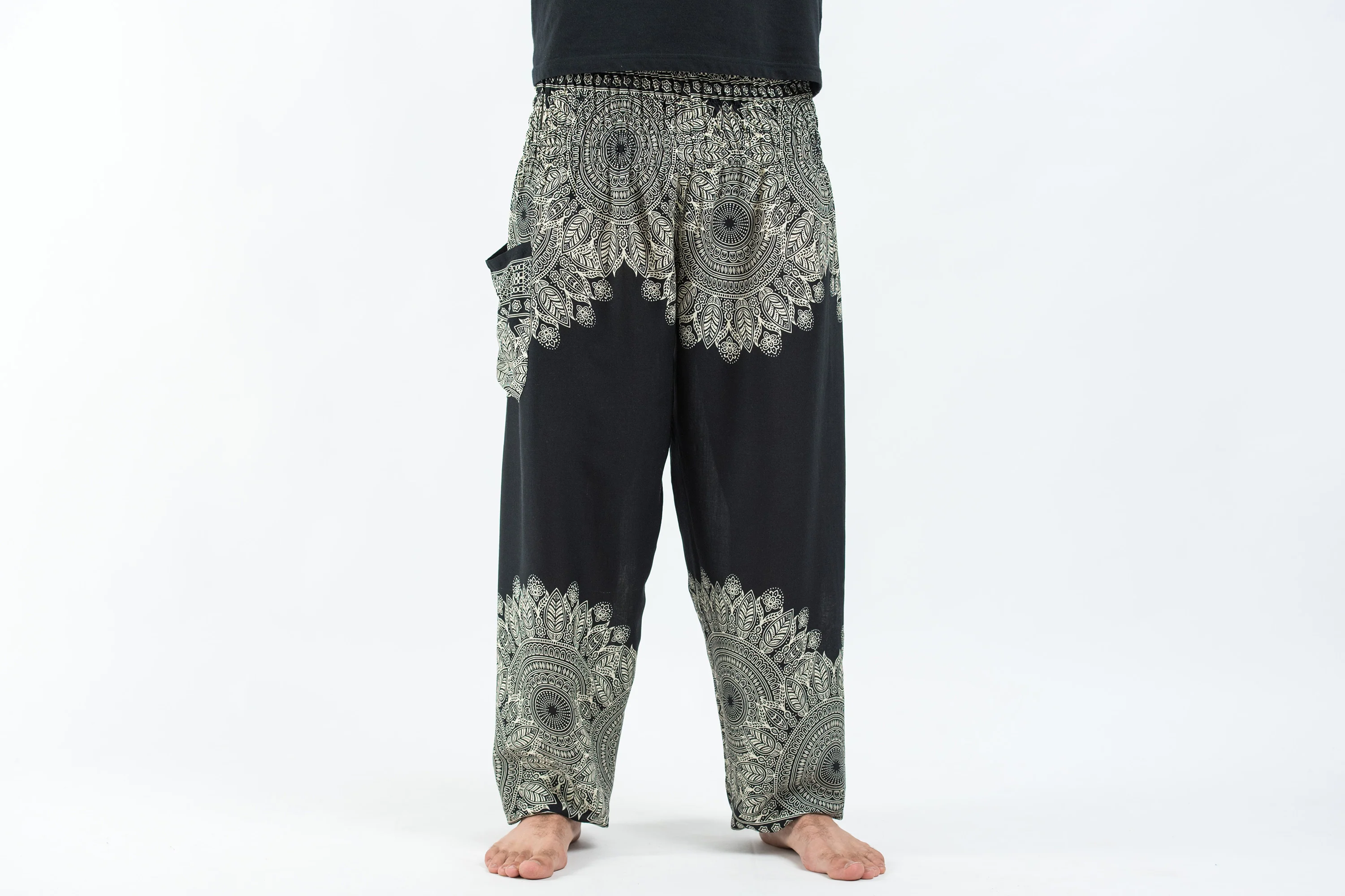 Floral Mandalas Men's Harem Pants in Black - Image 2