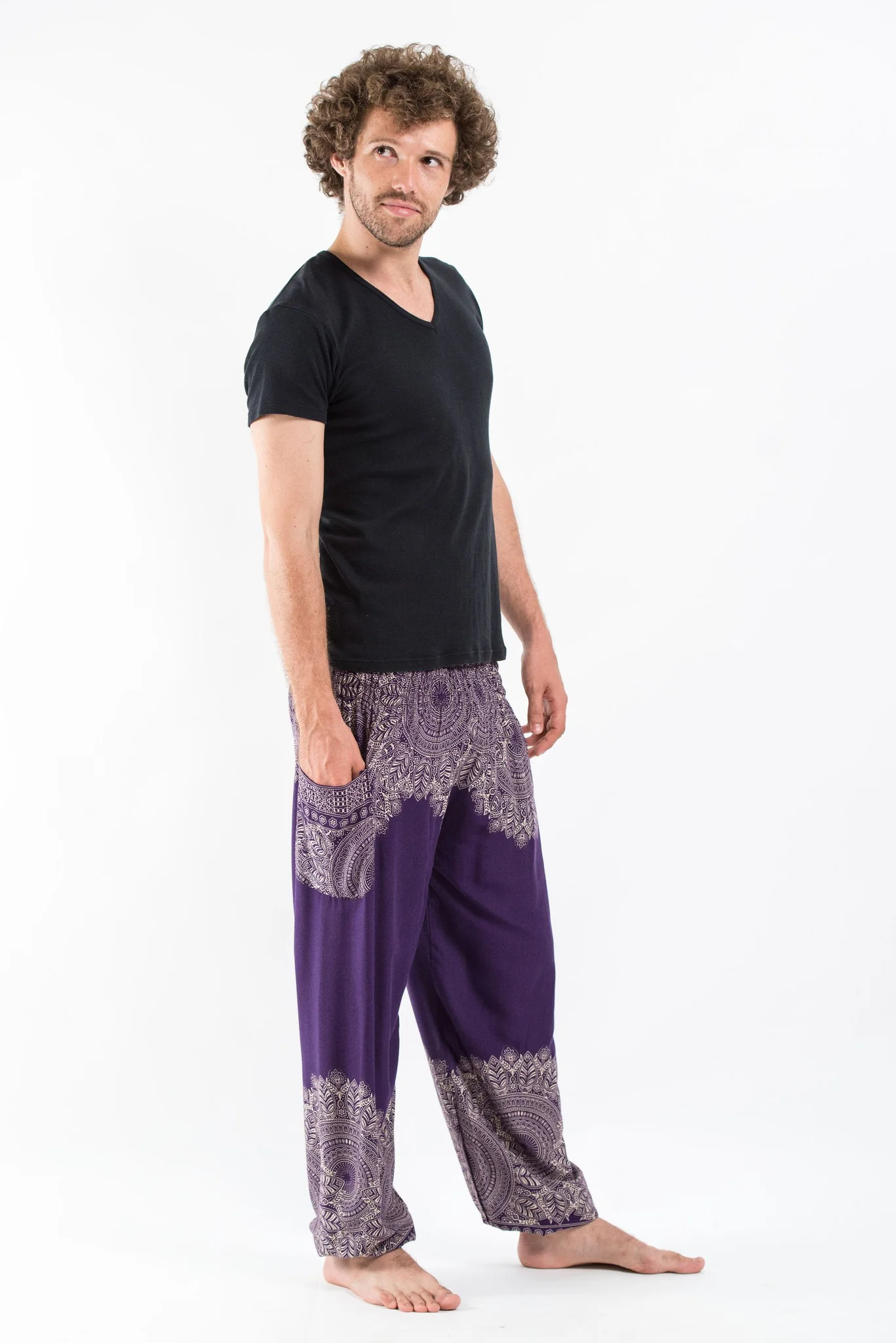 Floral Mandalas Men's Harem Pants in Purple - Image 3