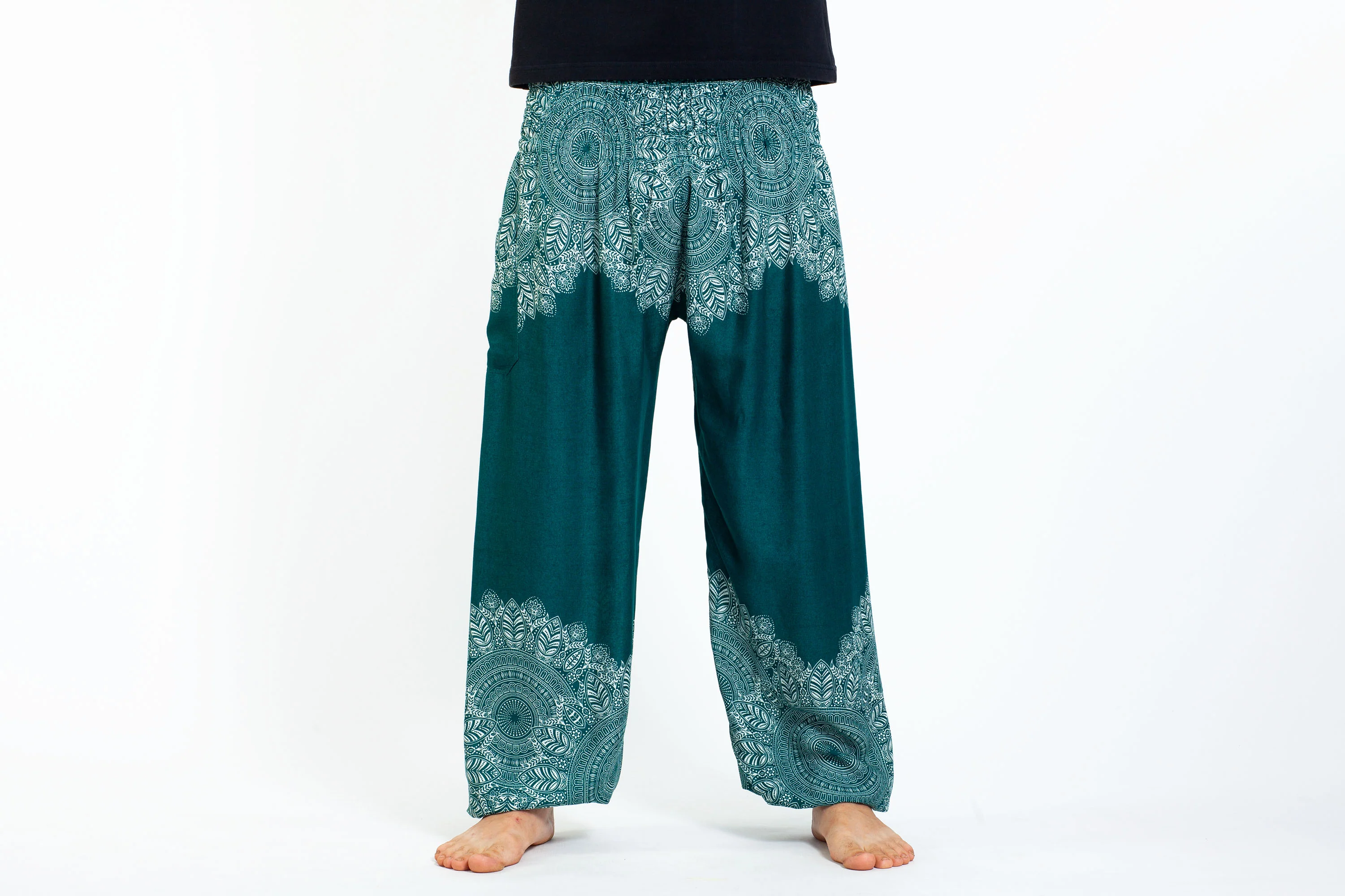 Floral Mandalas Men's Harem Pants in Teal - Image 2