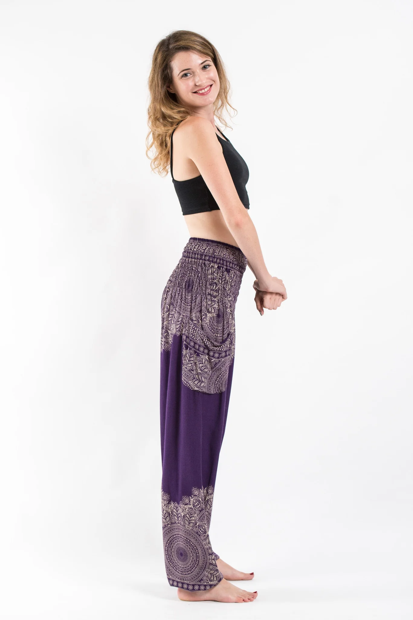 Floral Mandalas Women's Harem Pants in Purple - Image 3