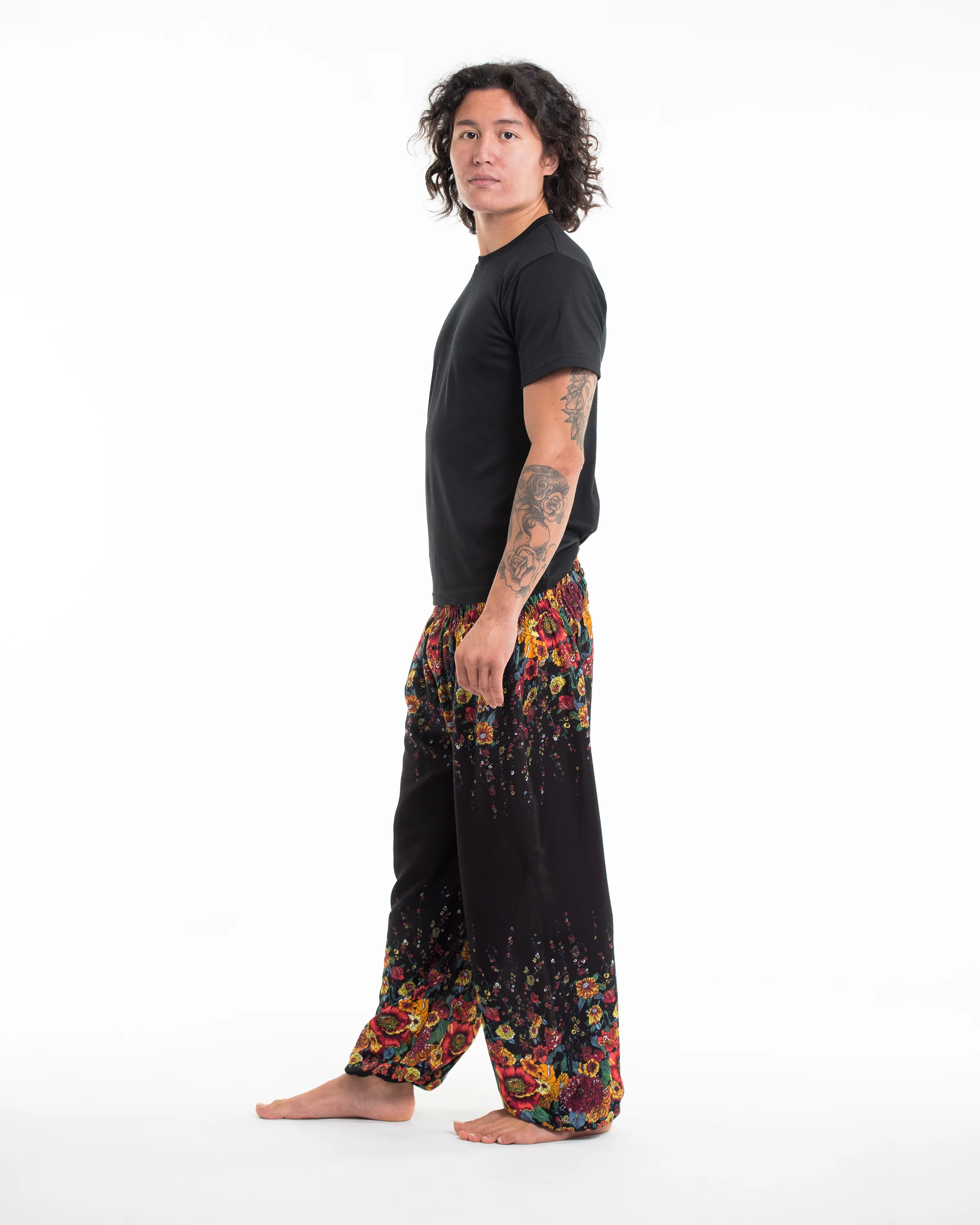 Floral Men's Harem Pants in Black - Image 3