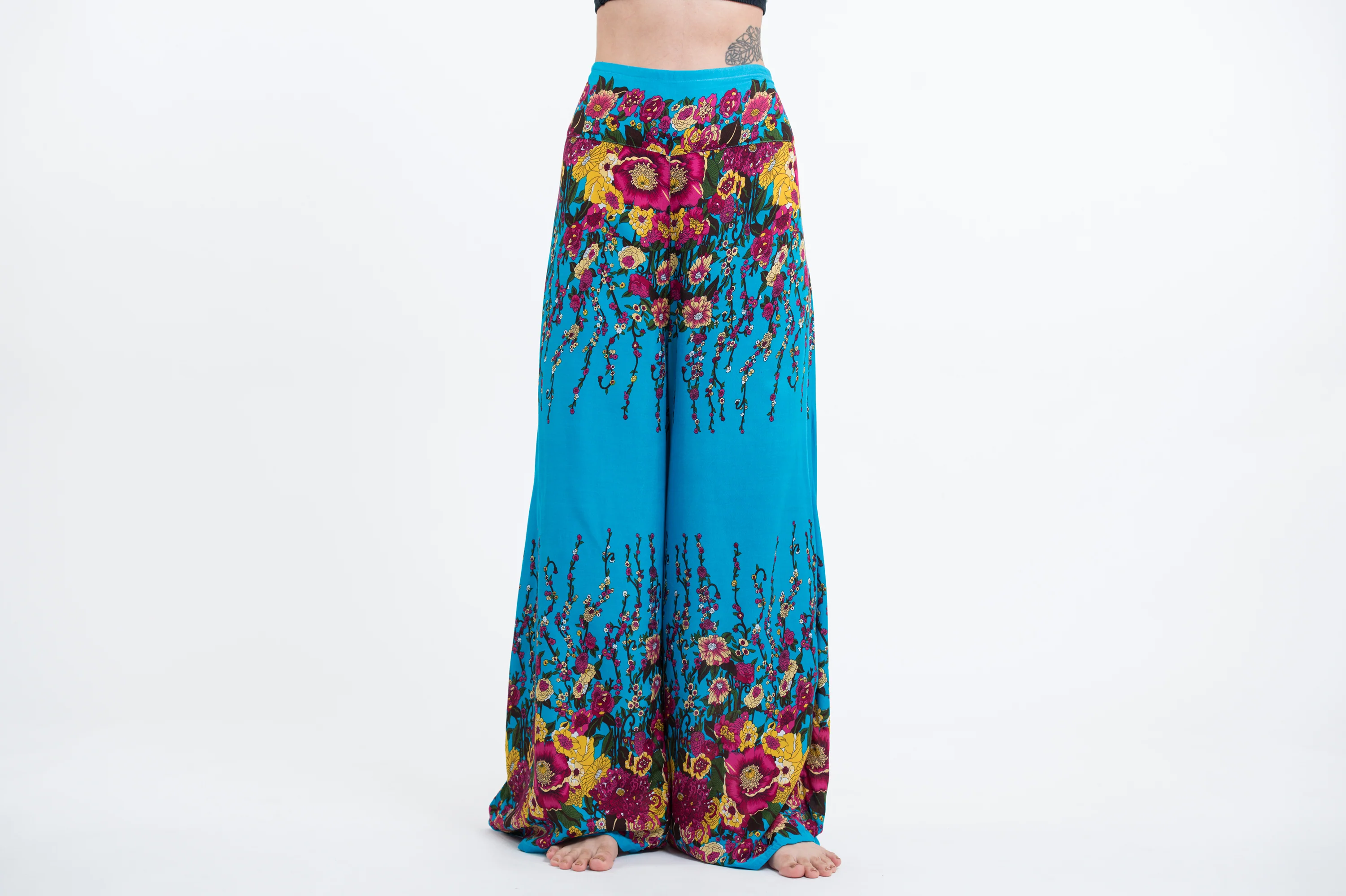 Floral Palazzo Style Harem Pants in Ocean Blue - Image 2