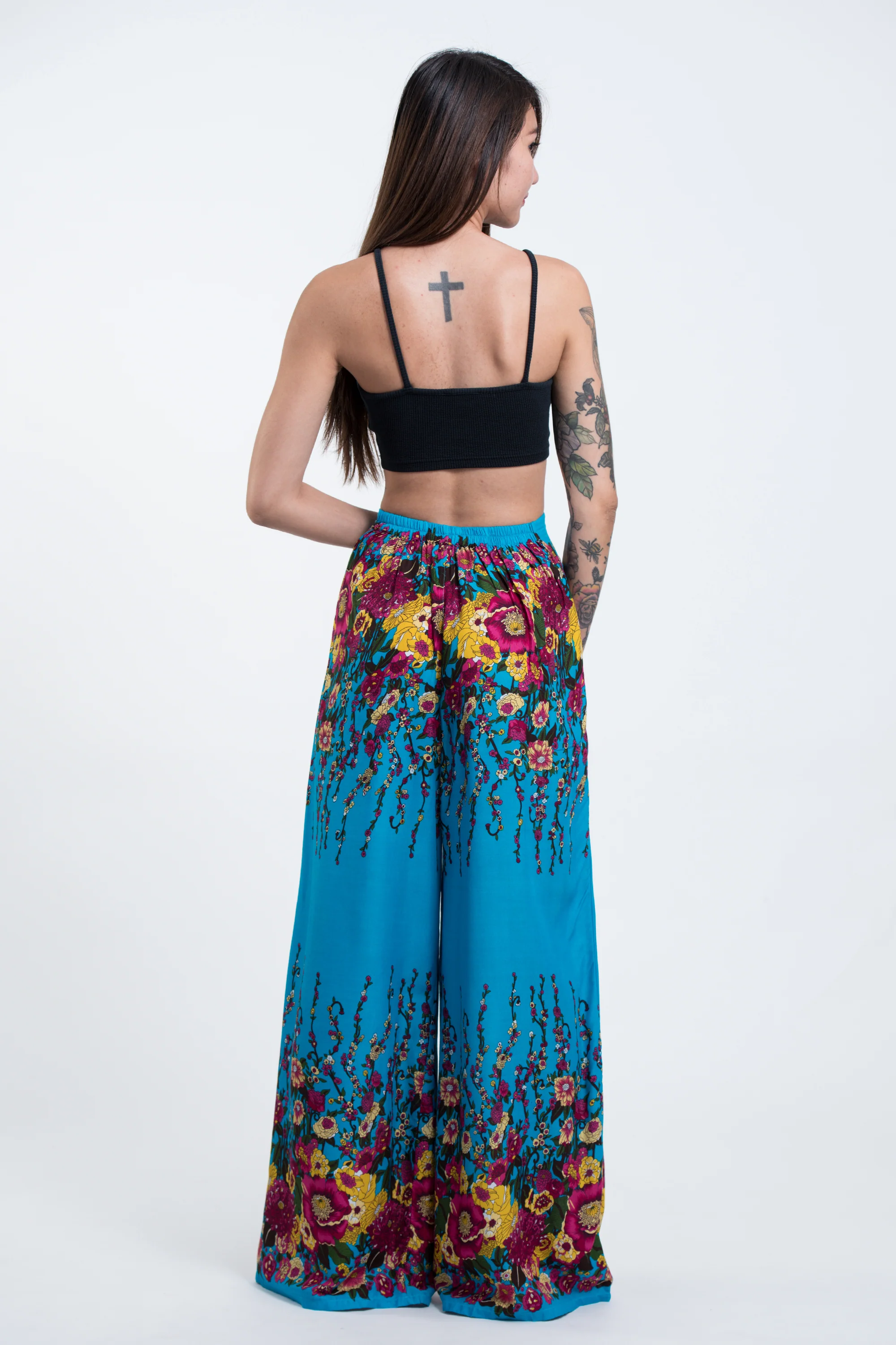 Floral Palazzo Style Harem Pants in Ocean Blue - Image 4