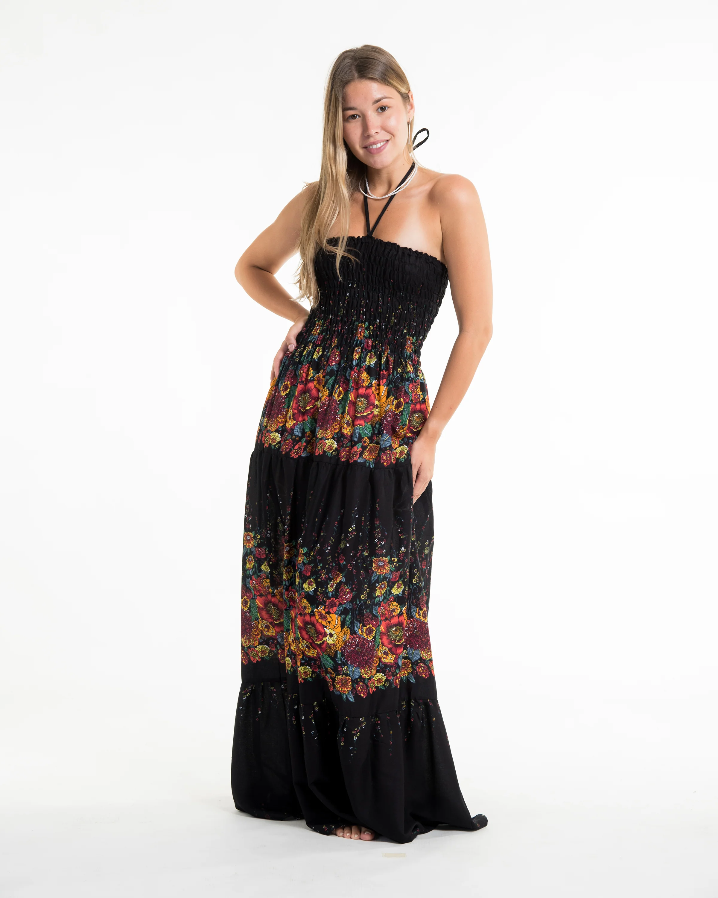 Floral Smocked Maxi Dress in Black - Image 5