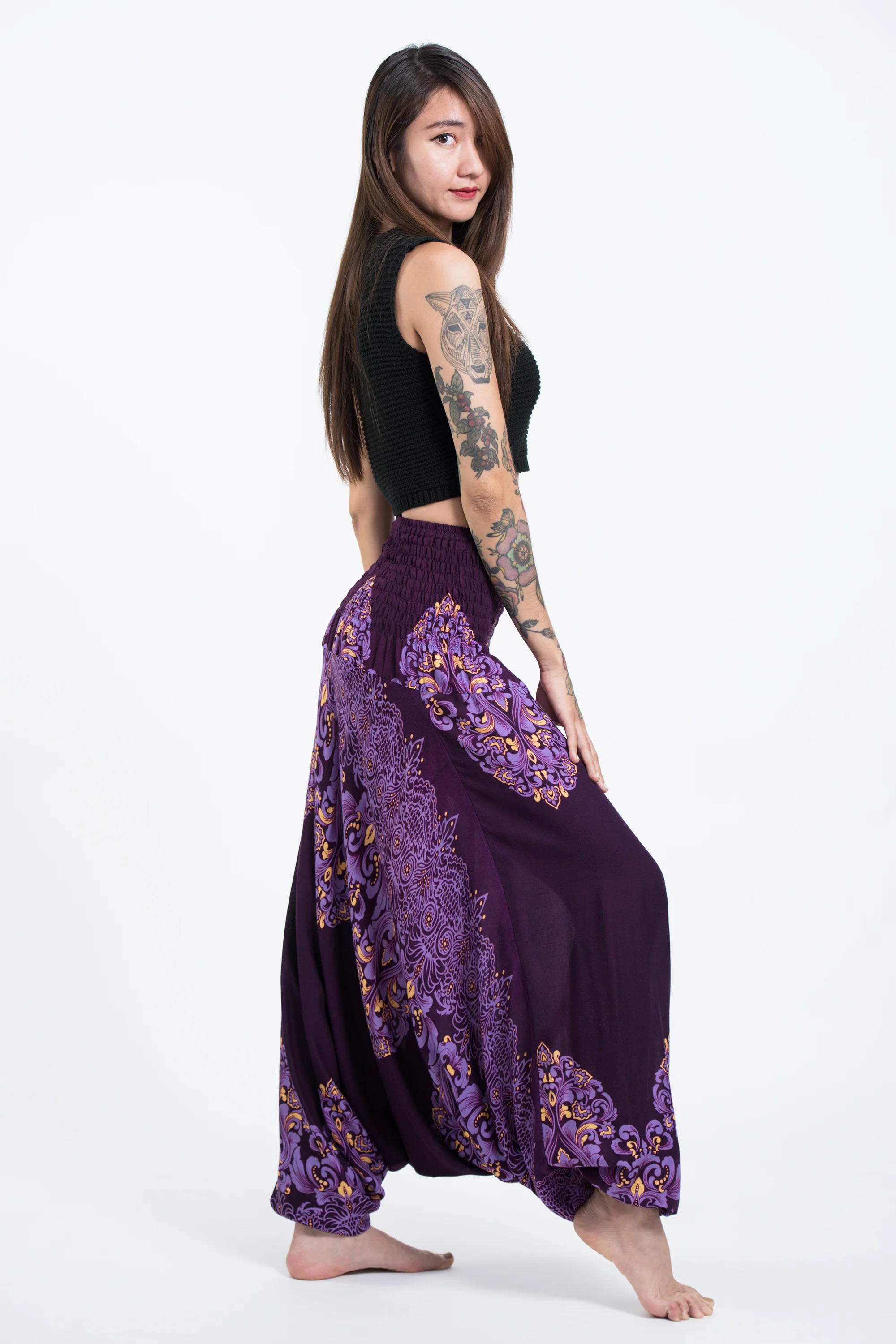 Floral Vines 2-in-1 Jumpsuit Harem Pants in Purple - Image 3