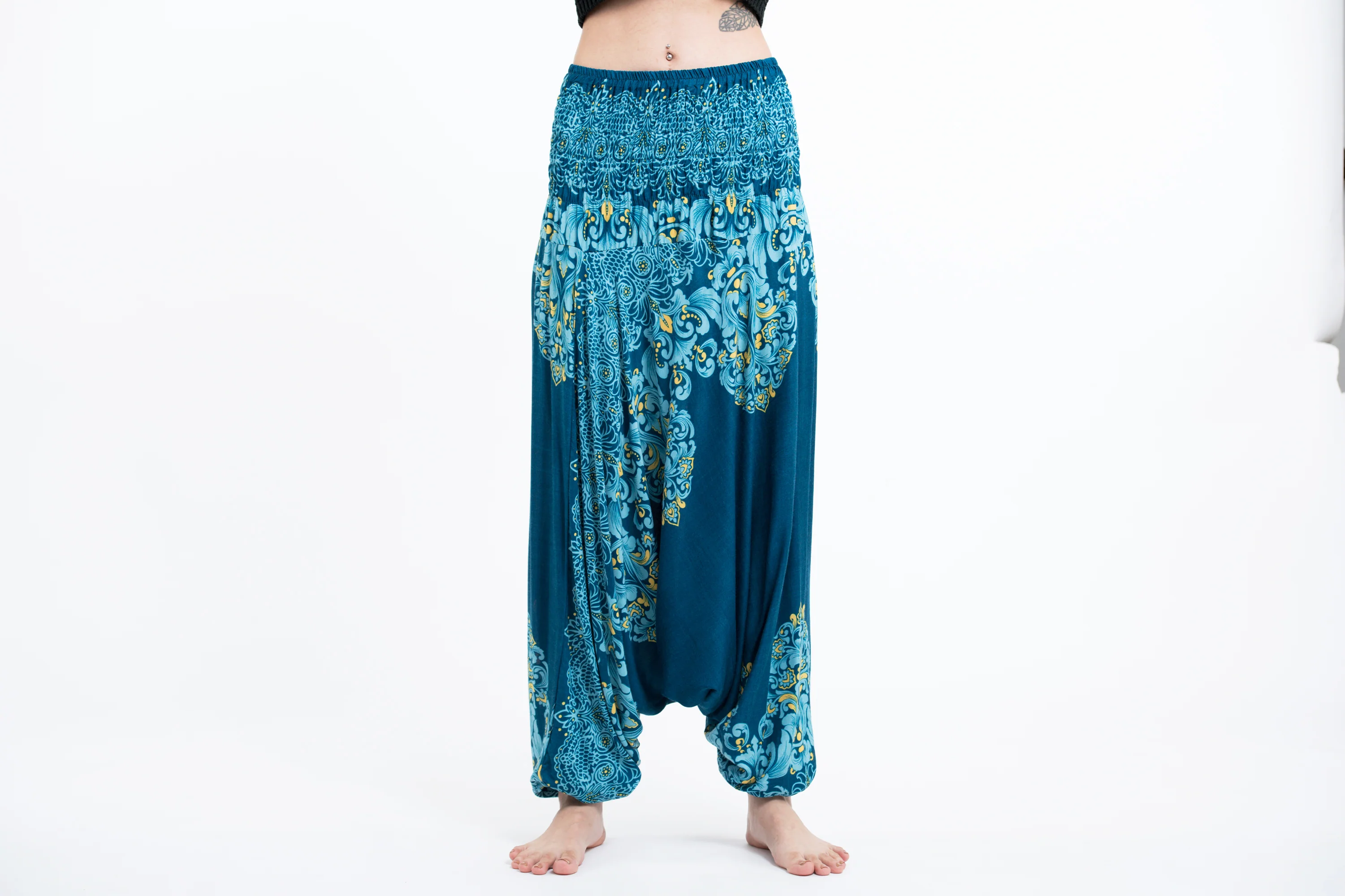 Floral Vines 2-in-1 Jumpsuit Harem Pants in Turquoise - Image 2