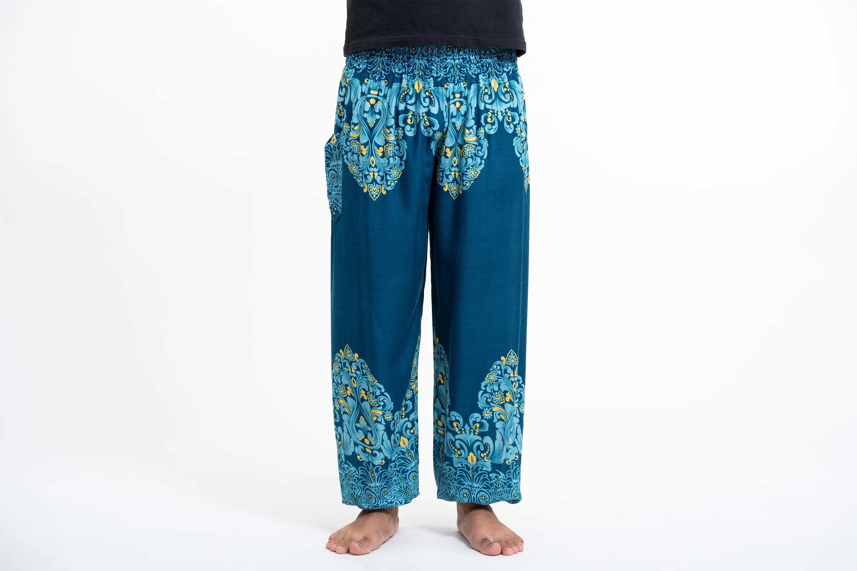 Floral Vines Men's Harem Pants in Turquoise - Image 2