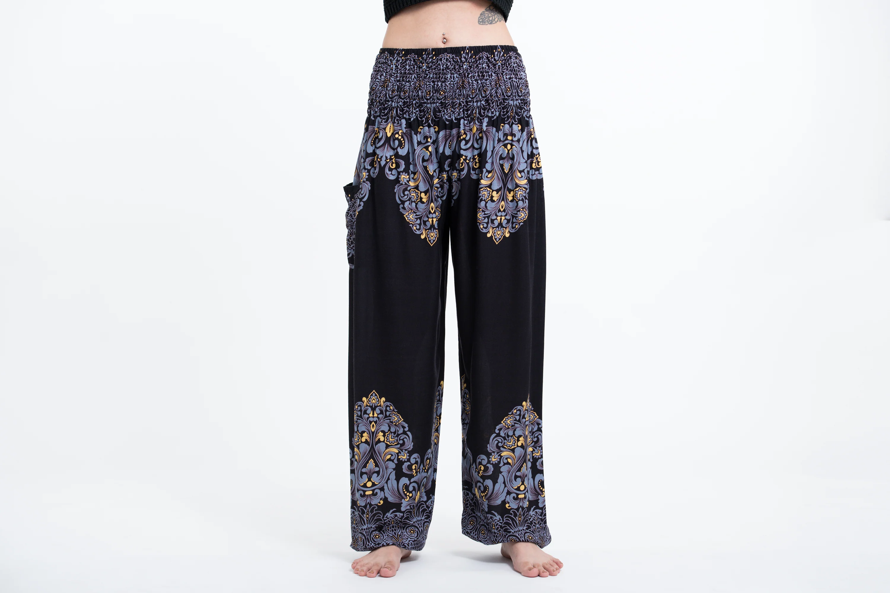 Floral Vines Women's Harem Pants in Black - Image 2