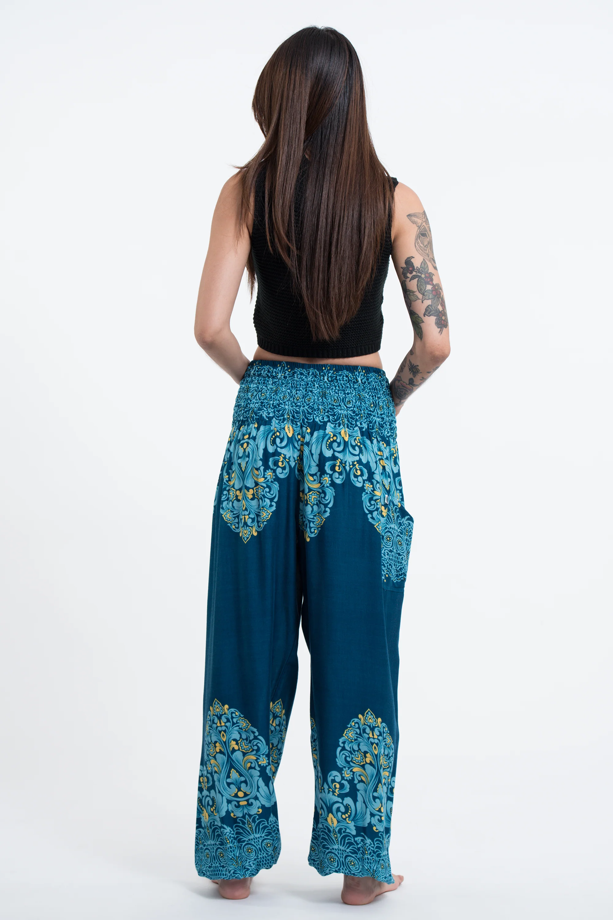 Floral Vines Women's Harem Pants in Turquoise - Image 3