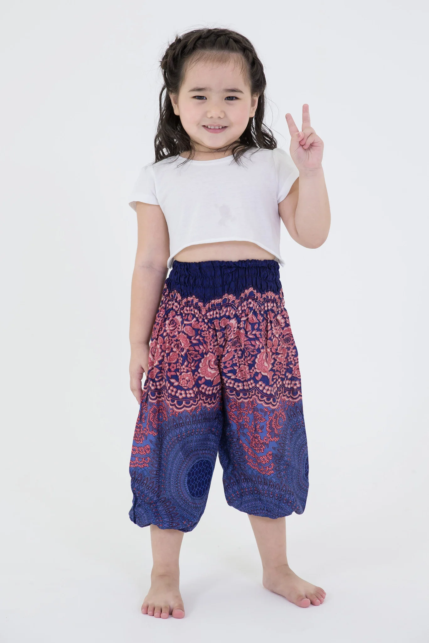 Geometric Mandalas Kids Harem Pants in Blue - Image 3