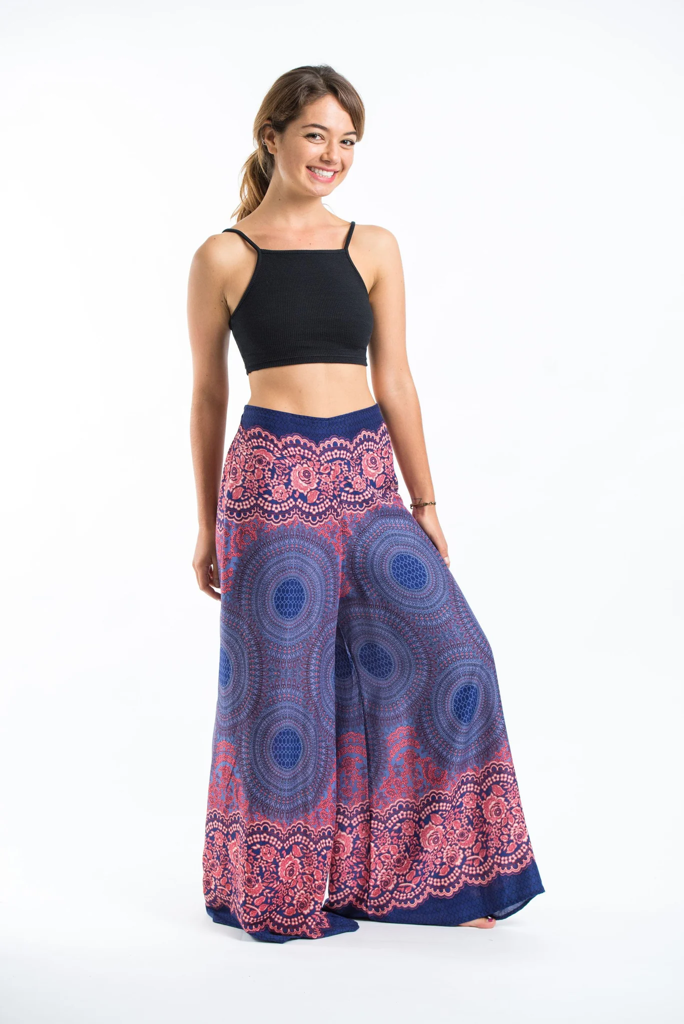 Geometric Mandalas Palazzo Style Harem Pants in Blue - Image 3