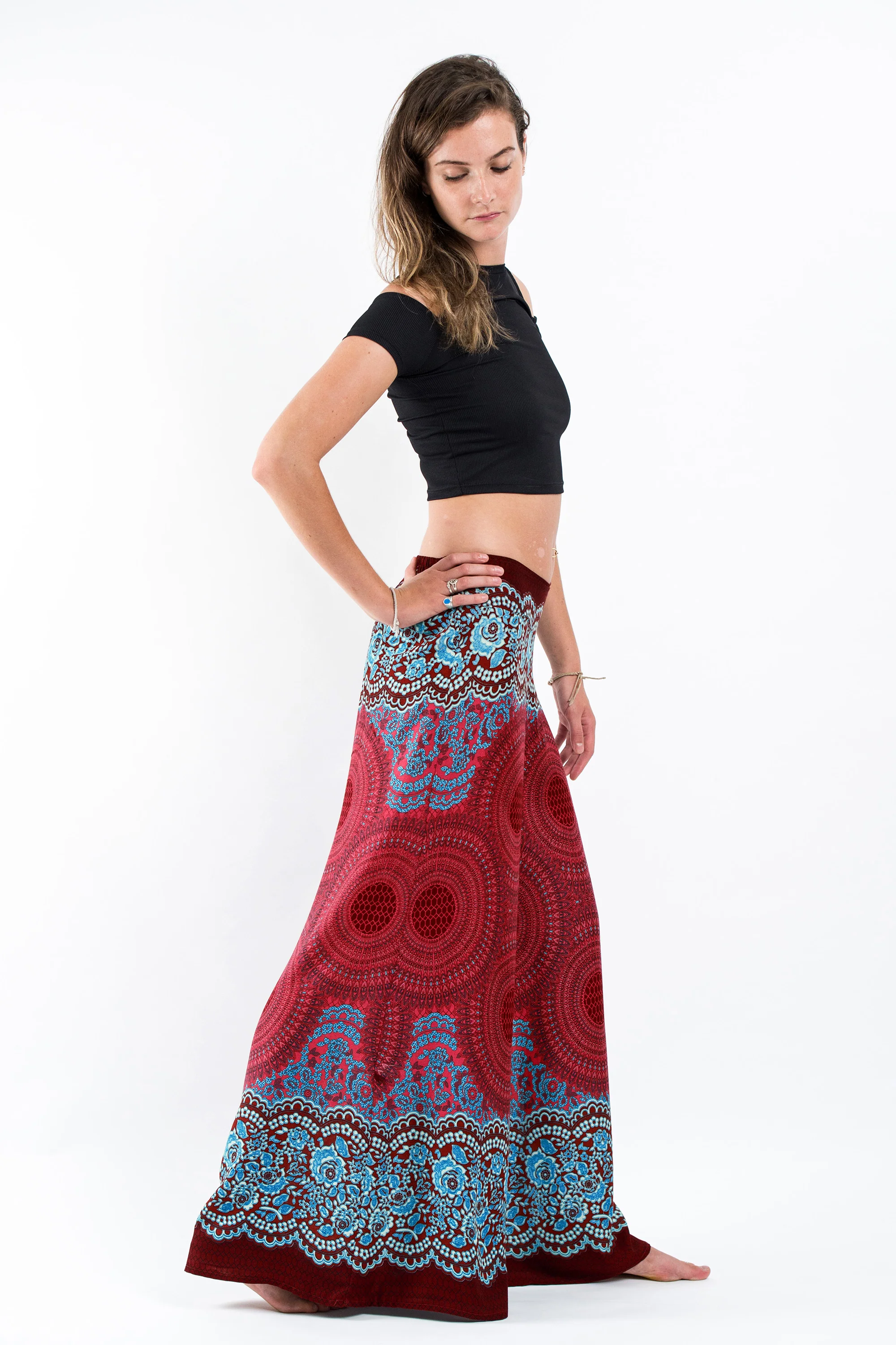 Geometric Mandalas Palazzo Style Harem Pants in Red - Image 3