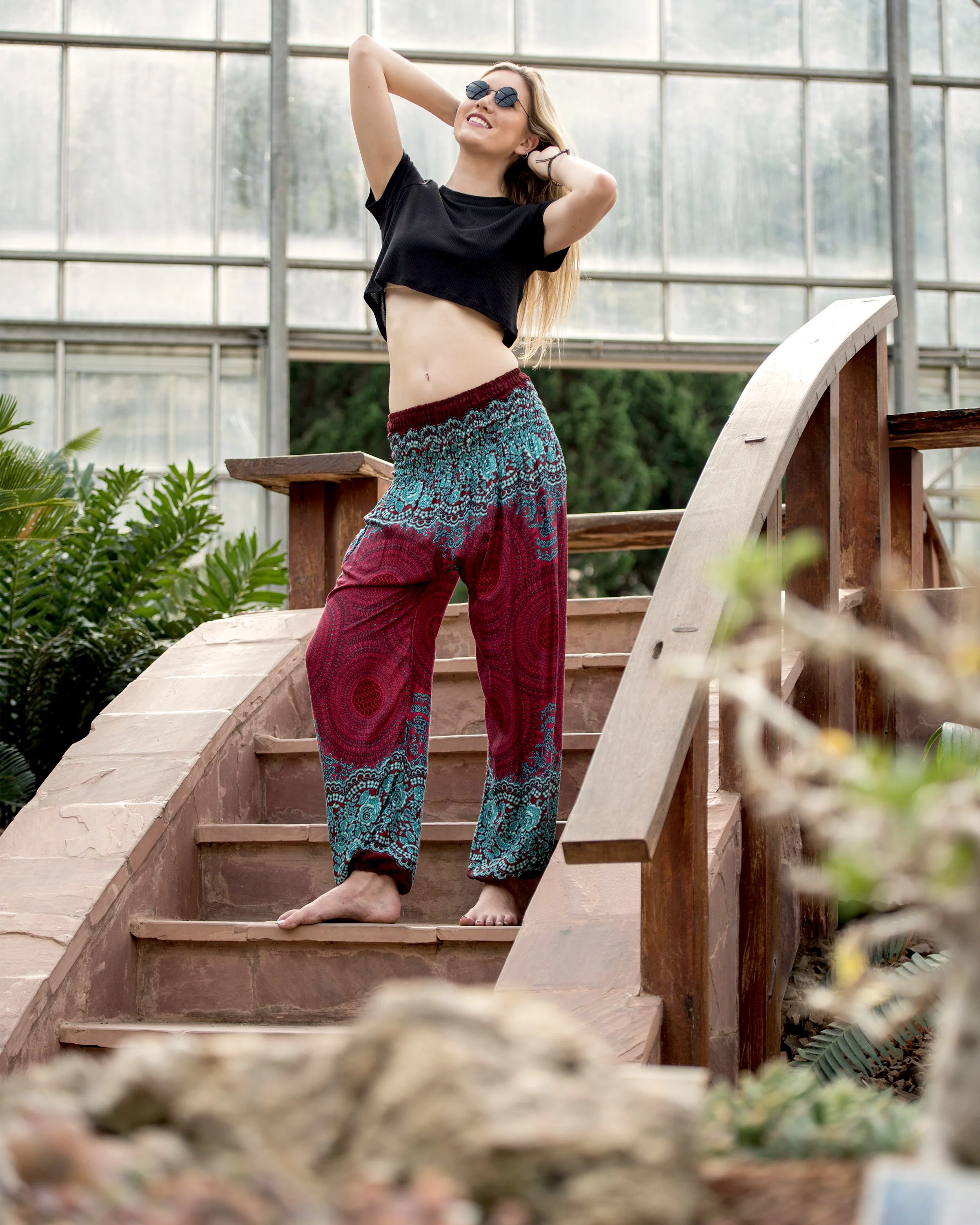 Geometric Mandalas Women's Harem Pants in Red - Image 3