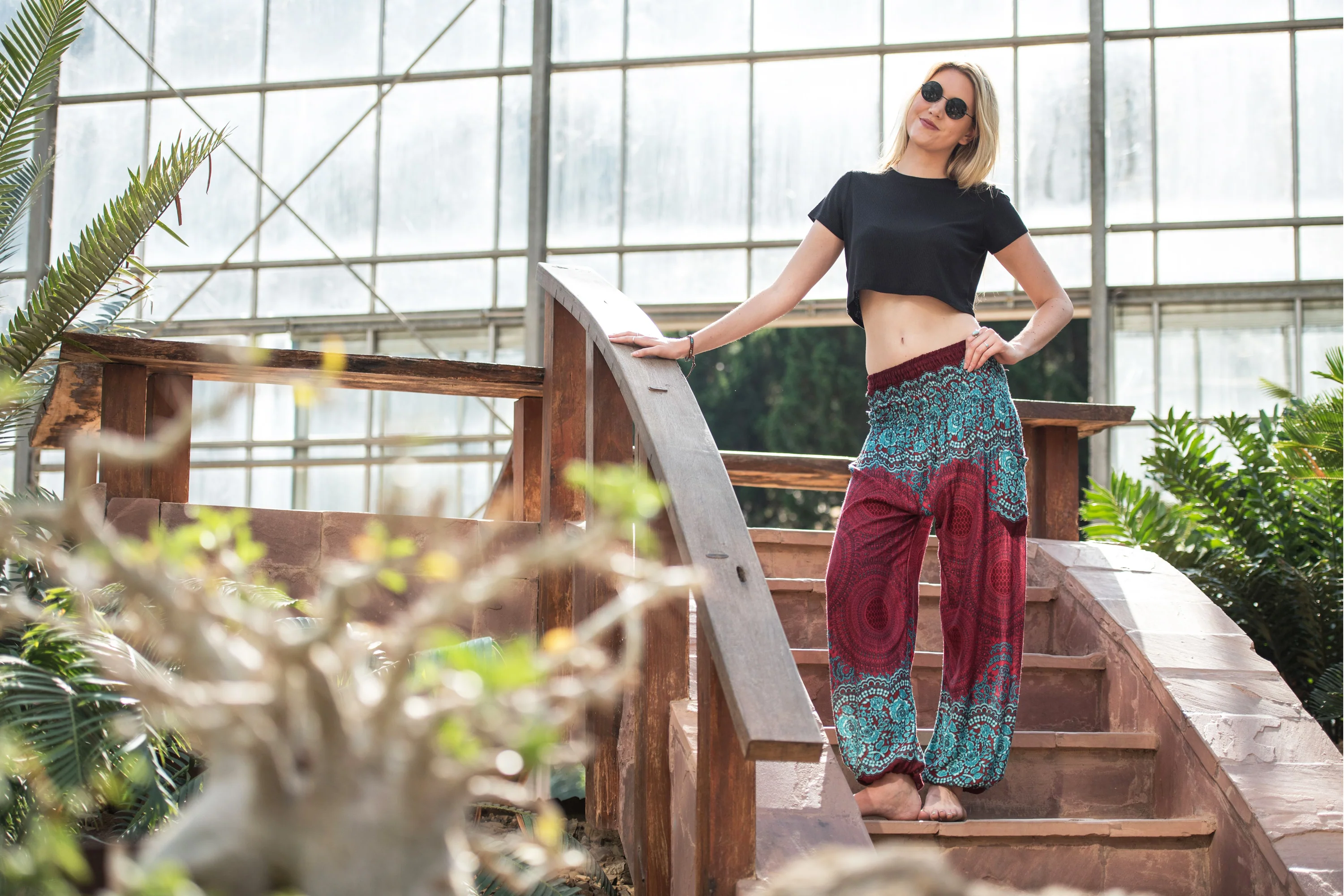 Geometric Mandalas Women's Harem Pants in Red - Image 5